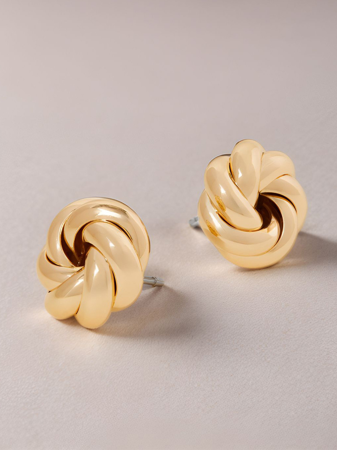 Accessorize Gold-Toned Artificial Stones Studded Floral Shaped Twist Knot Studs