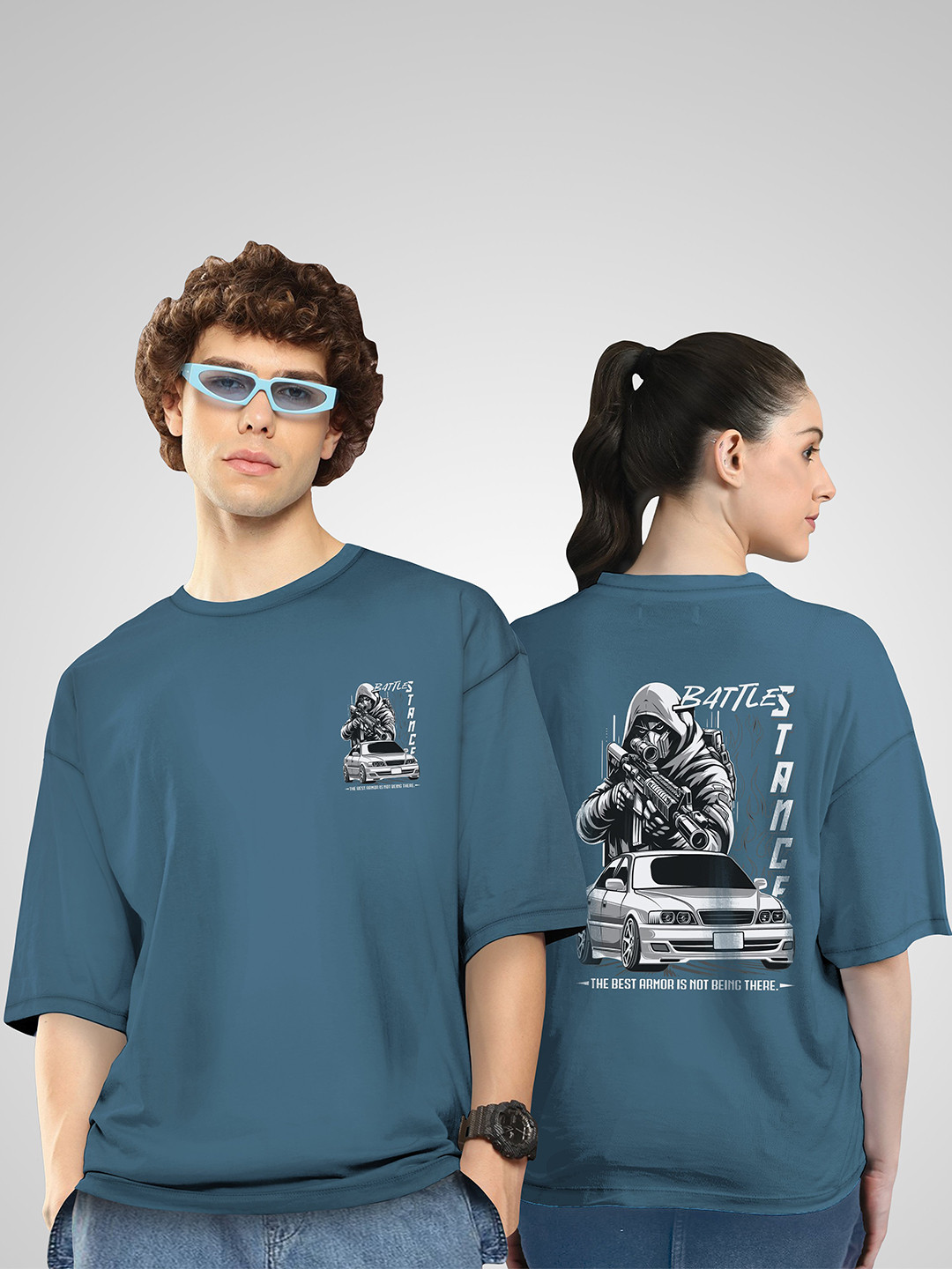 BAESD Unisex Twistform Twinny Zone Pack Of 2 BattleS Printed Cotton Oversized T-shirts