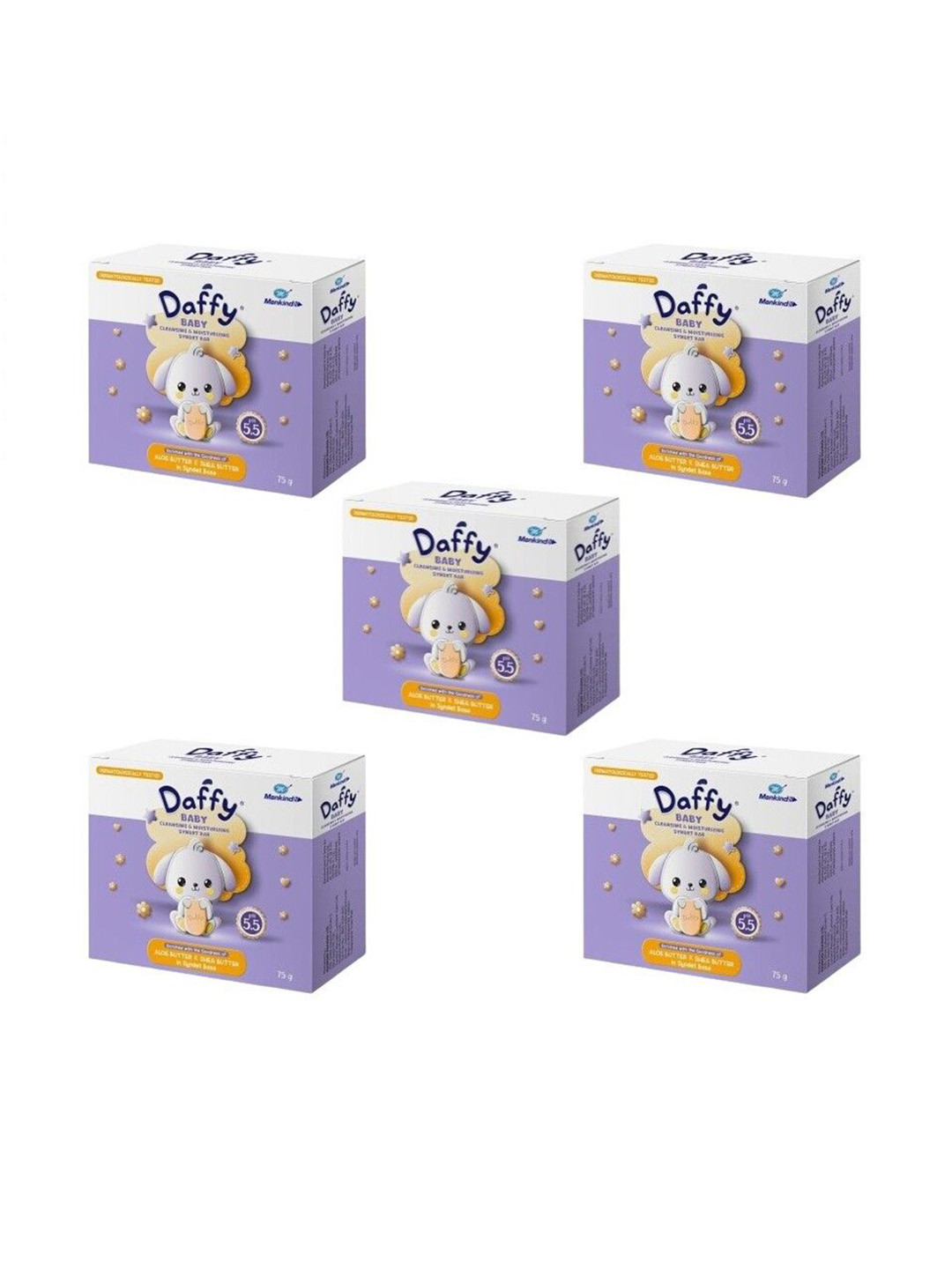 DAFFY Set Of 5 Aloe & Shea Butter Cleansing And Moisturizing Baby Soap - 75g Each