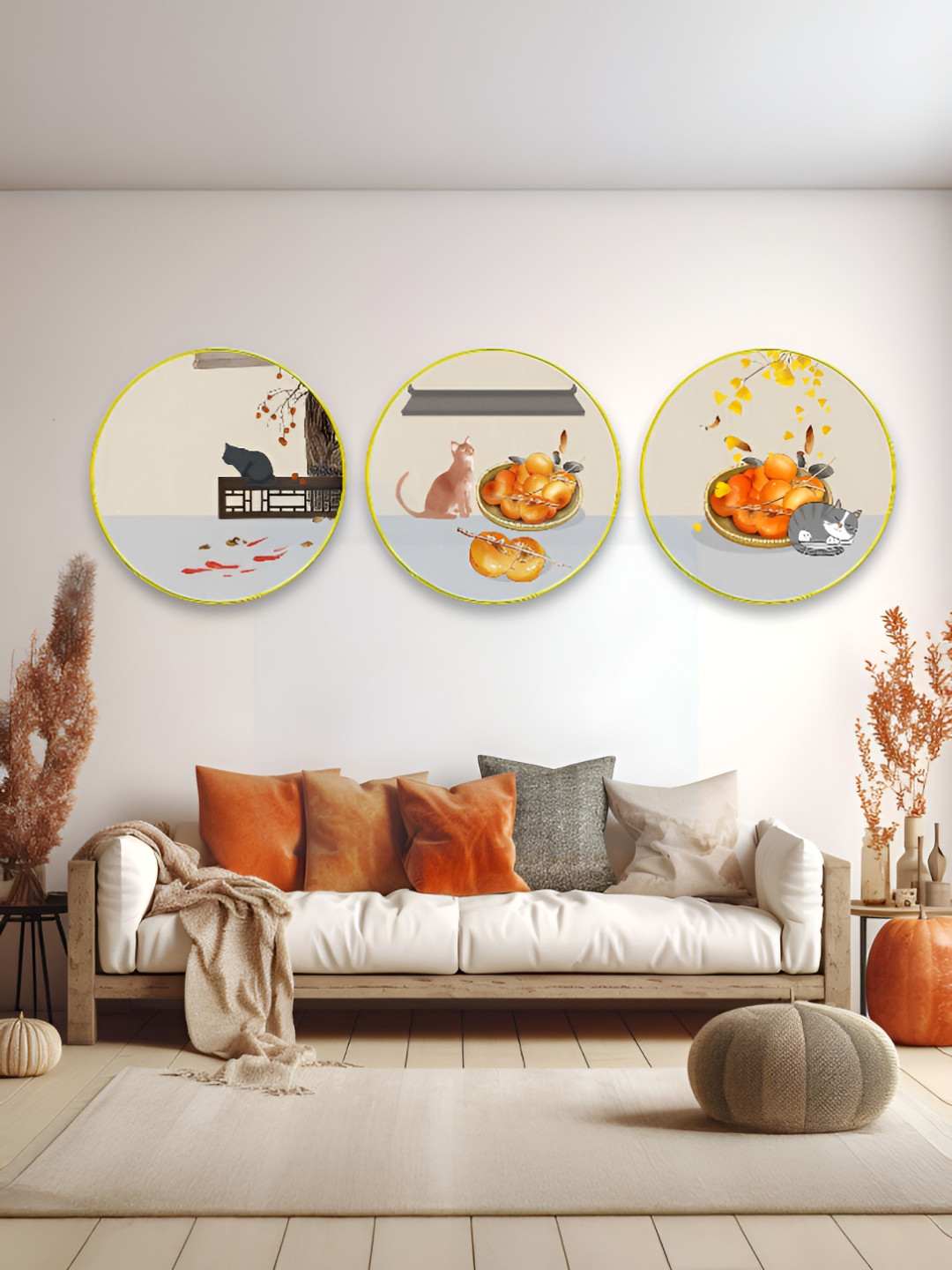 The Castle Decor Wood 3 Piece Wall Round Paintings Wall Art - 24 x 24 In