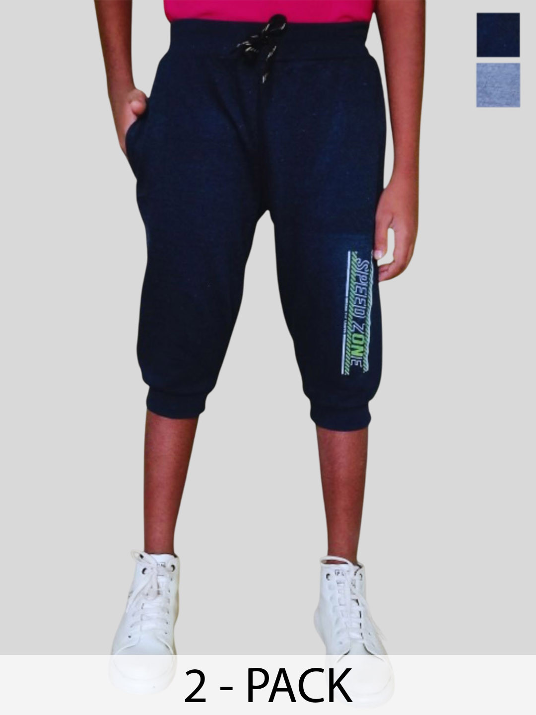 Shajiv Kids Pack Of 2 Cotton Mid-Rise Dri-FIT Printed Running Shorts