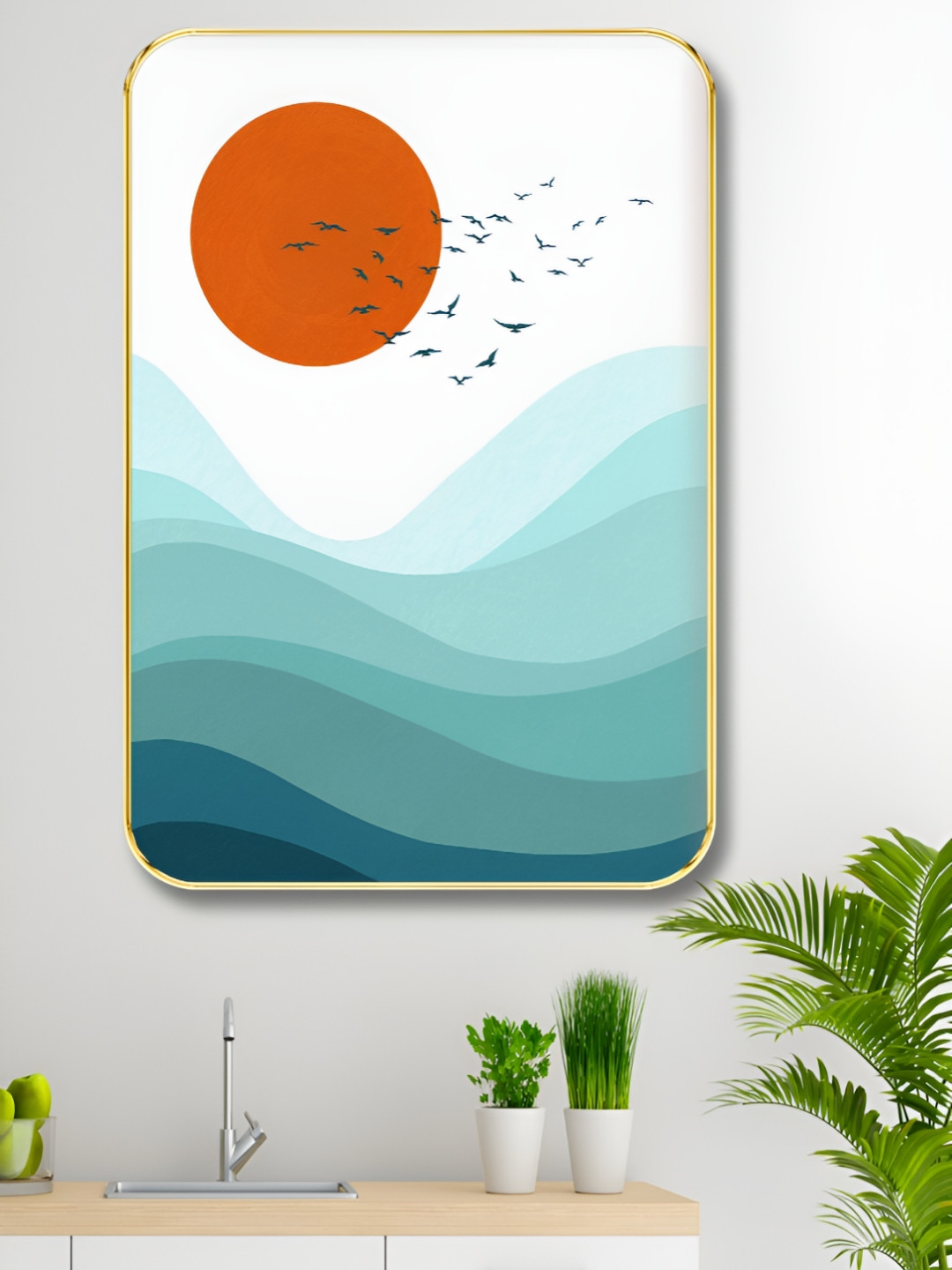 Aura Red & White Printed Wood Sun Painting Wall Art