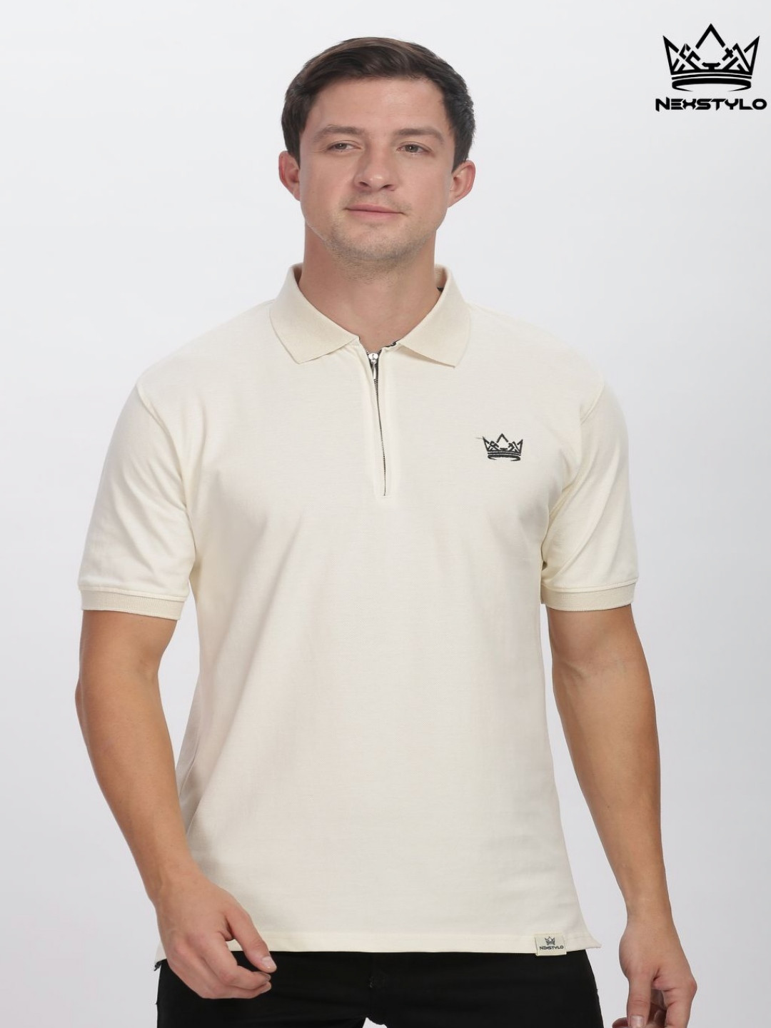 NEXSTYLO Men Bio Finish Solid Polo Collar Cotton Slim Fit T-shirt