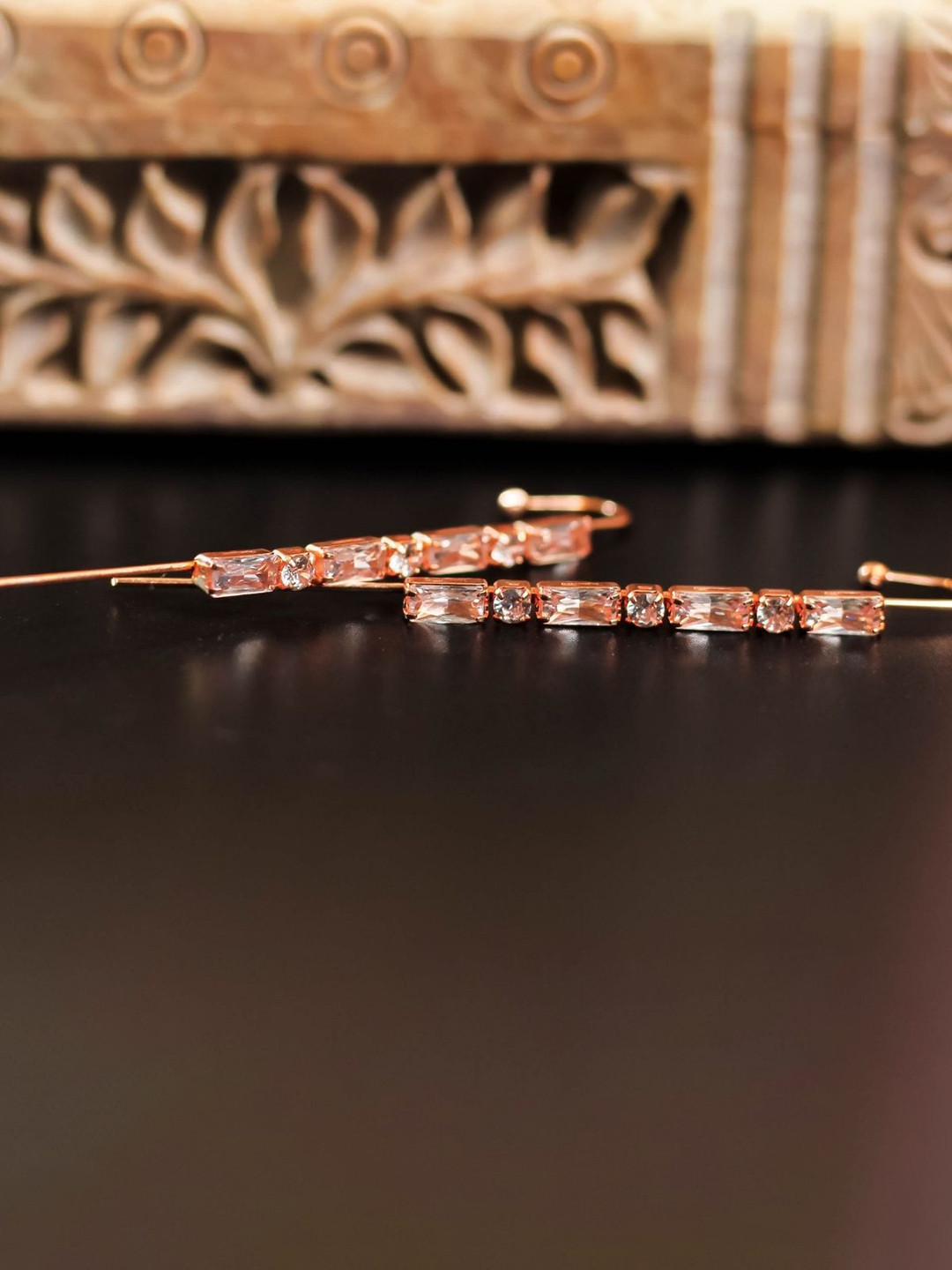DressBerry Rose Gold Plated Amercian Diamond  Studded Contemporary Shaped Ear Cuff
