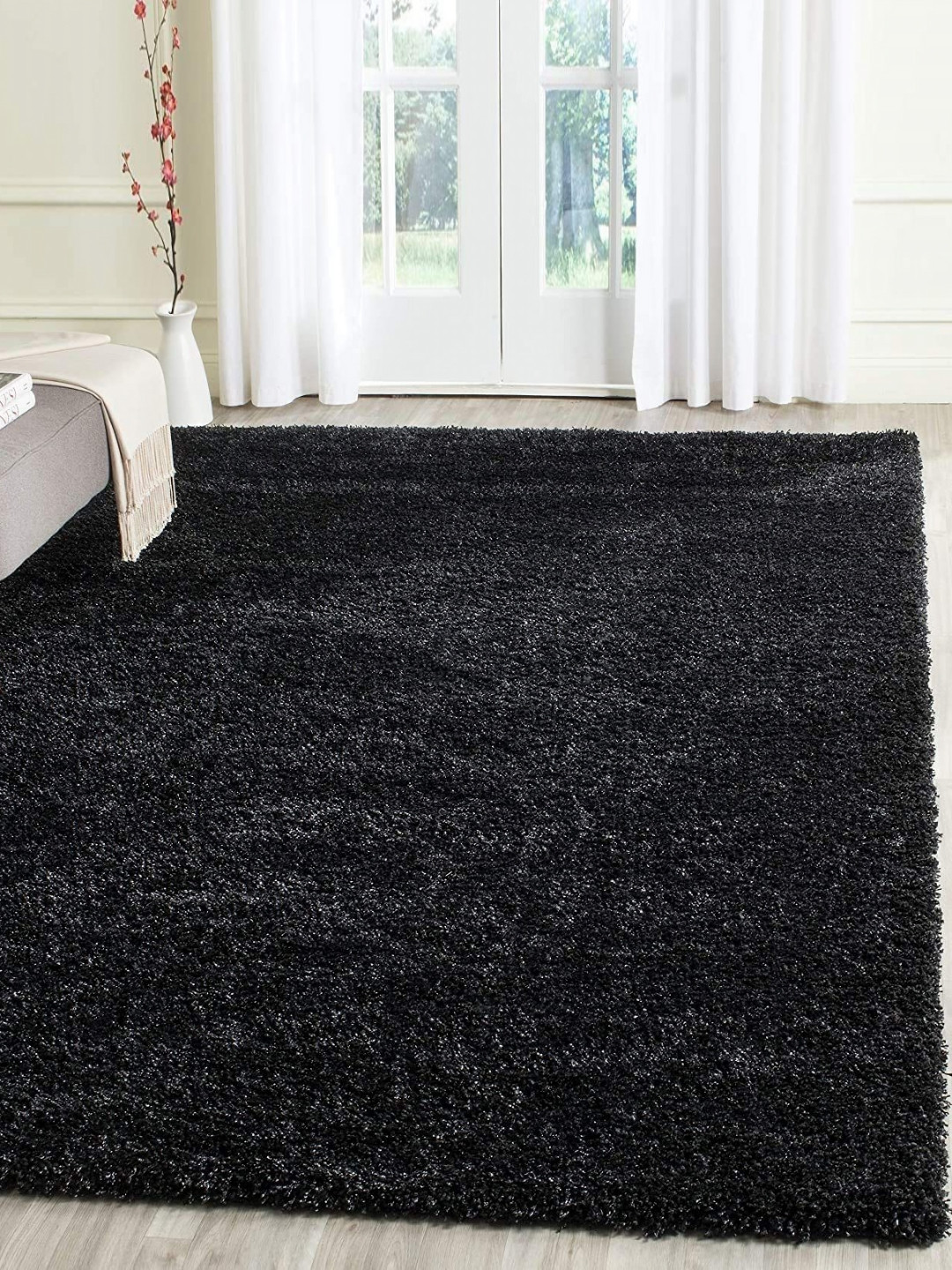 CARPETIFY Black Shaggy Anti-Skid Carpet
