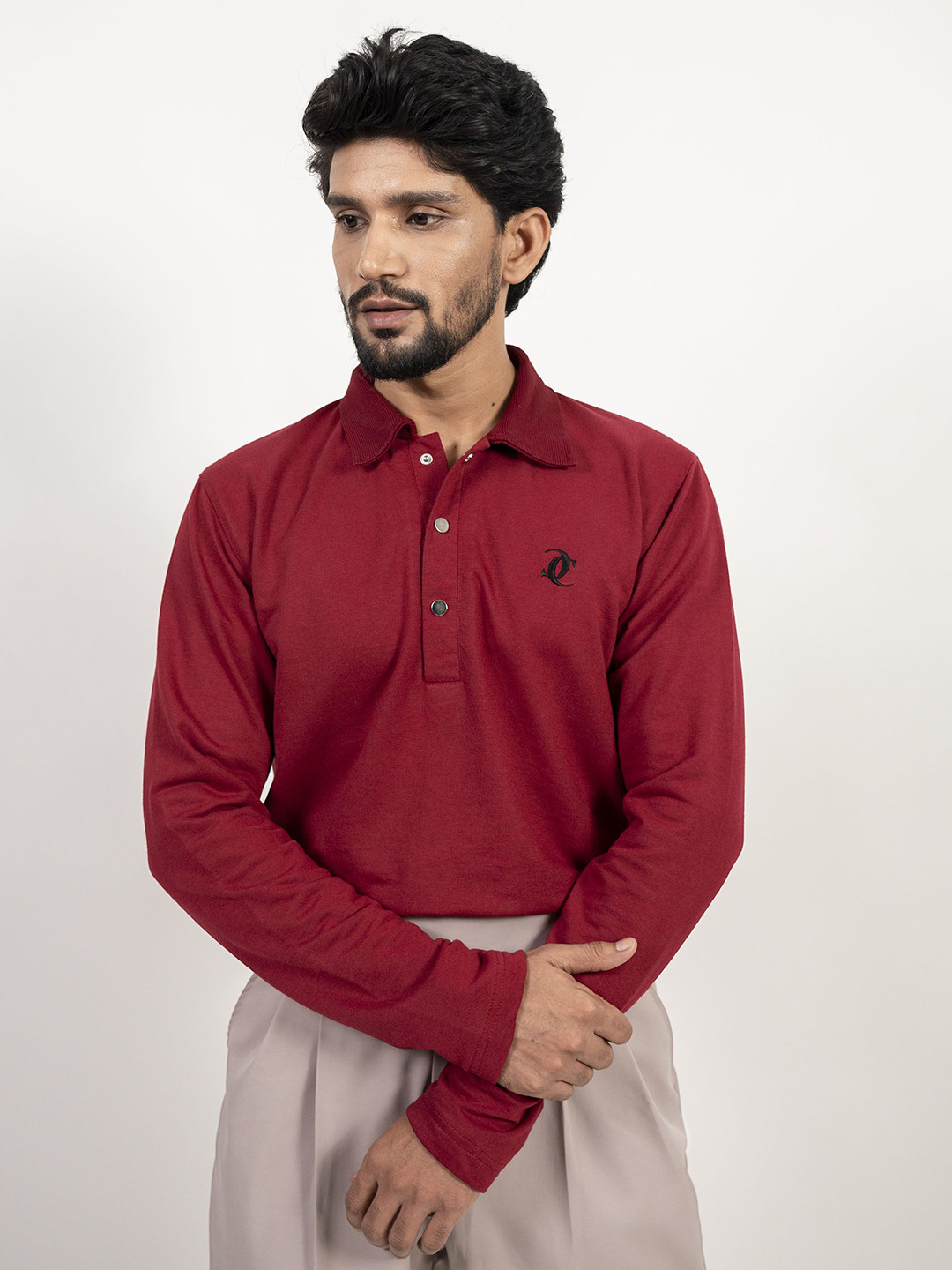 CABIN COMFY Men Solid Polo Collar Cotton T-shirt