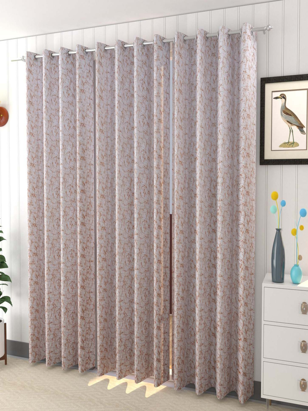 Galaxy Home Decor White & Gold-Toned 3 Pieces Room Velvet Darkening Window Curtains