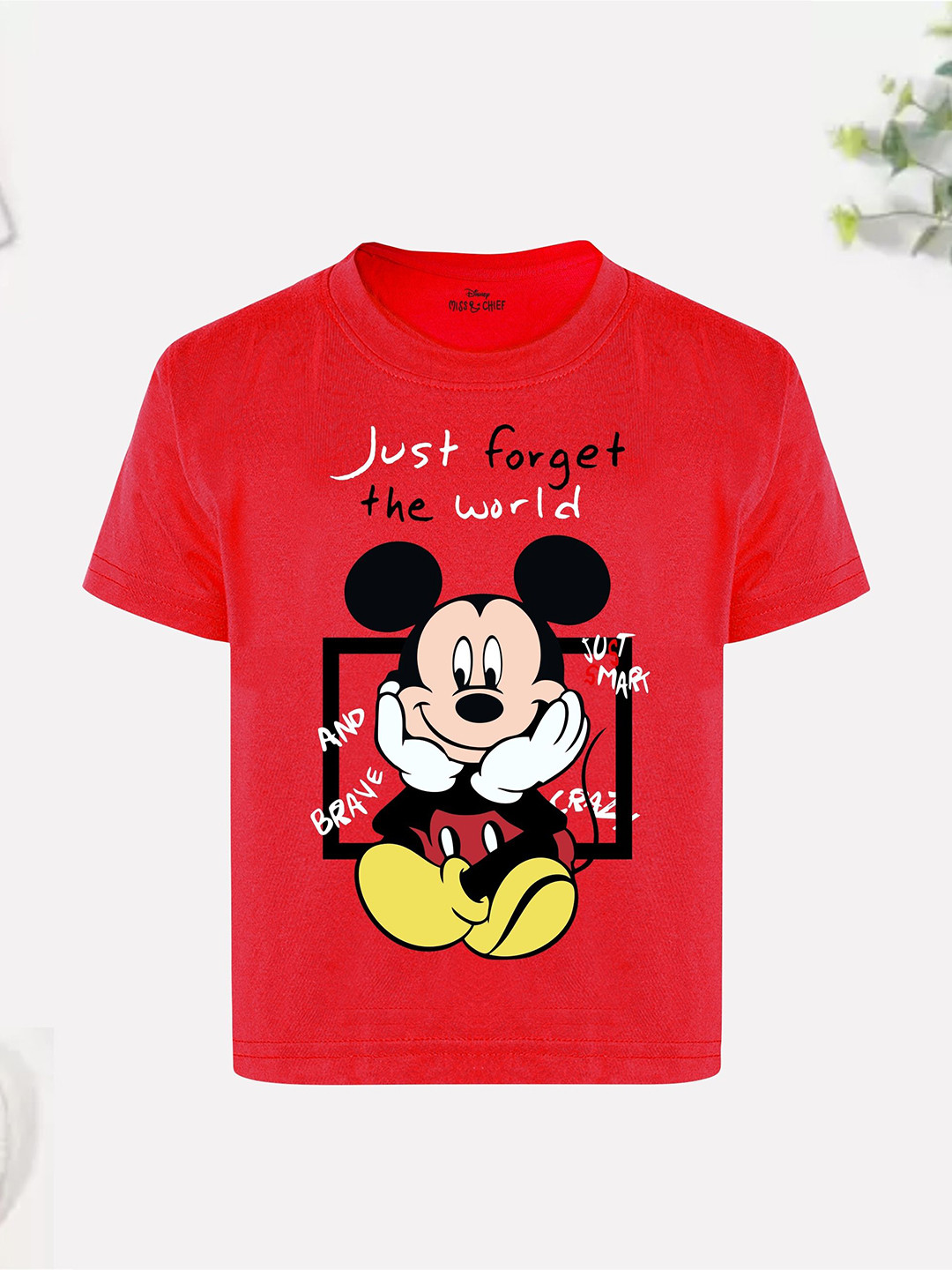 Disney By Miss and Chief Boys Mickey Mouse Bio Finish Graphic Printed Cotton T-shirt