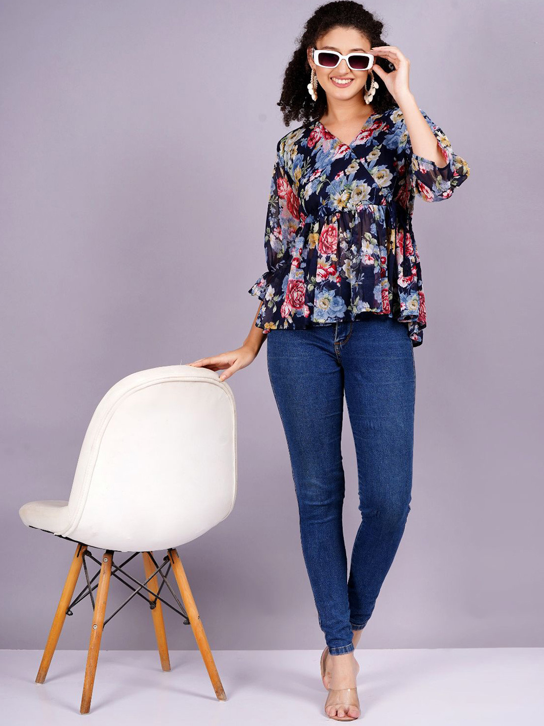 OH MI DIOS Women Floral Print Empire Top