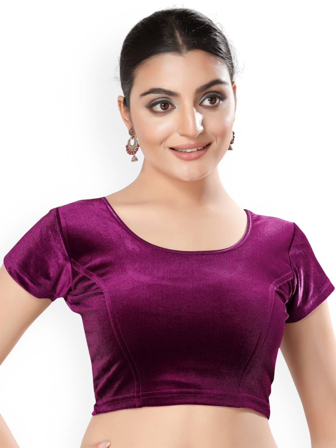 VAMAS - THE DESIGNER BLOUSES Round Neck Non-Padded Stretchable Readymade Saree Blouse