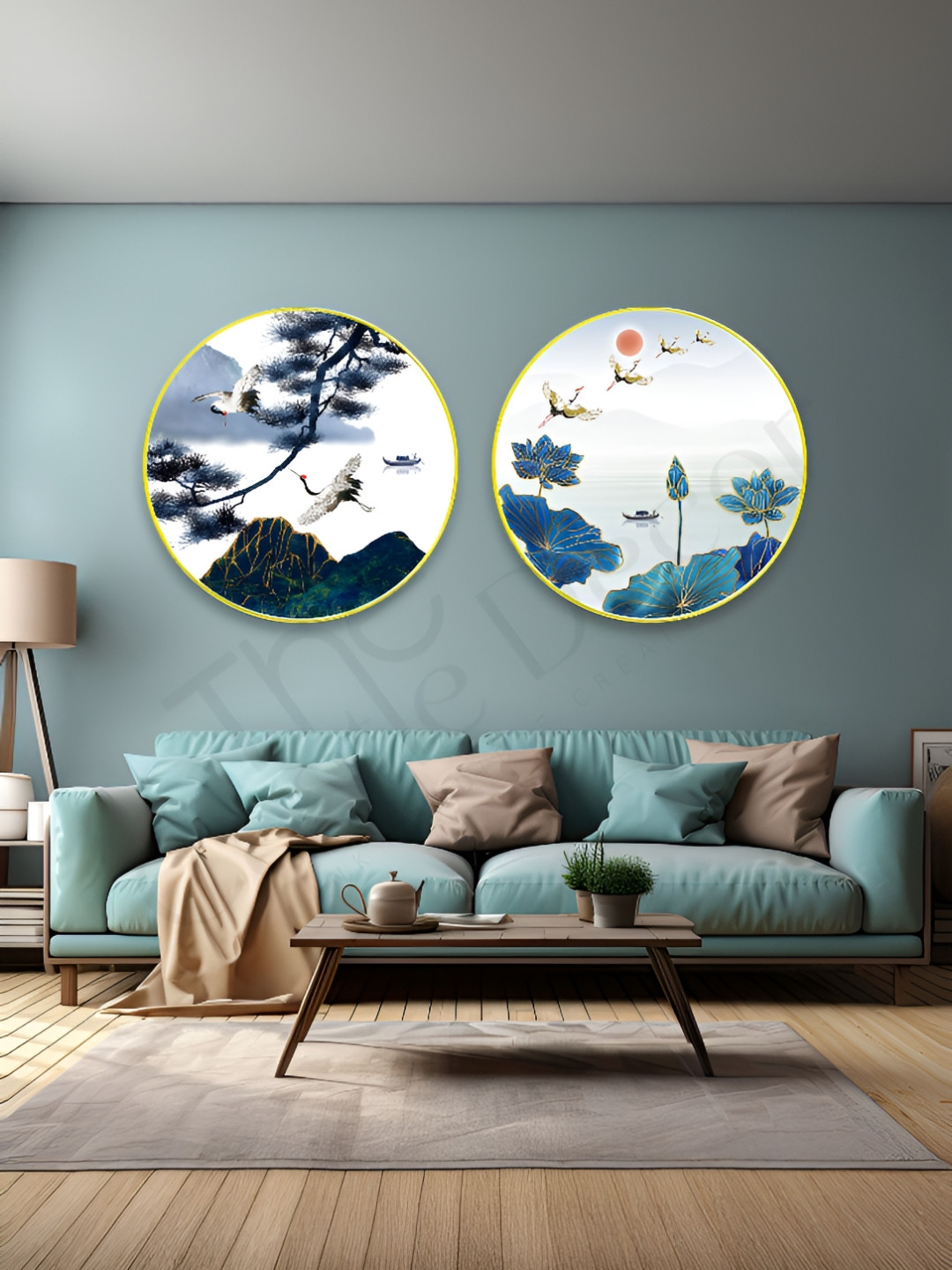 The Castle Decor Birds Sparkle Wood 2 Piece Wall Round Paintings Wall Art - 24 x 24In