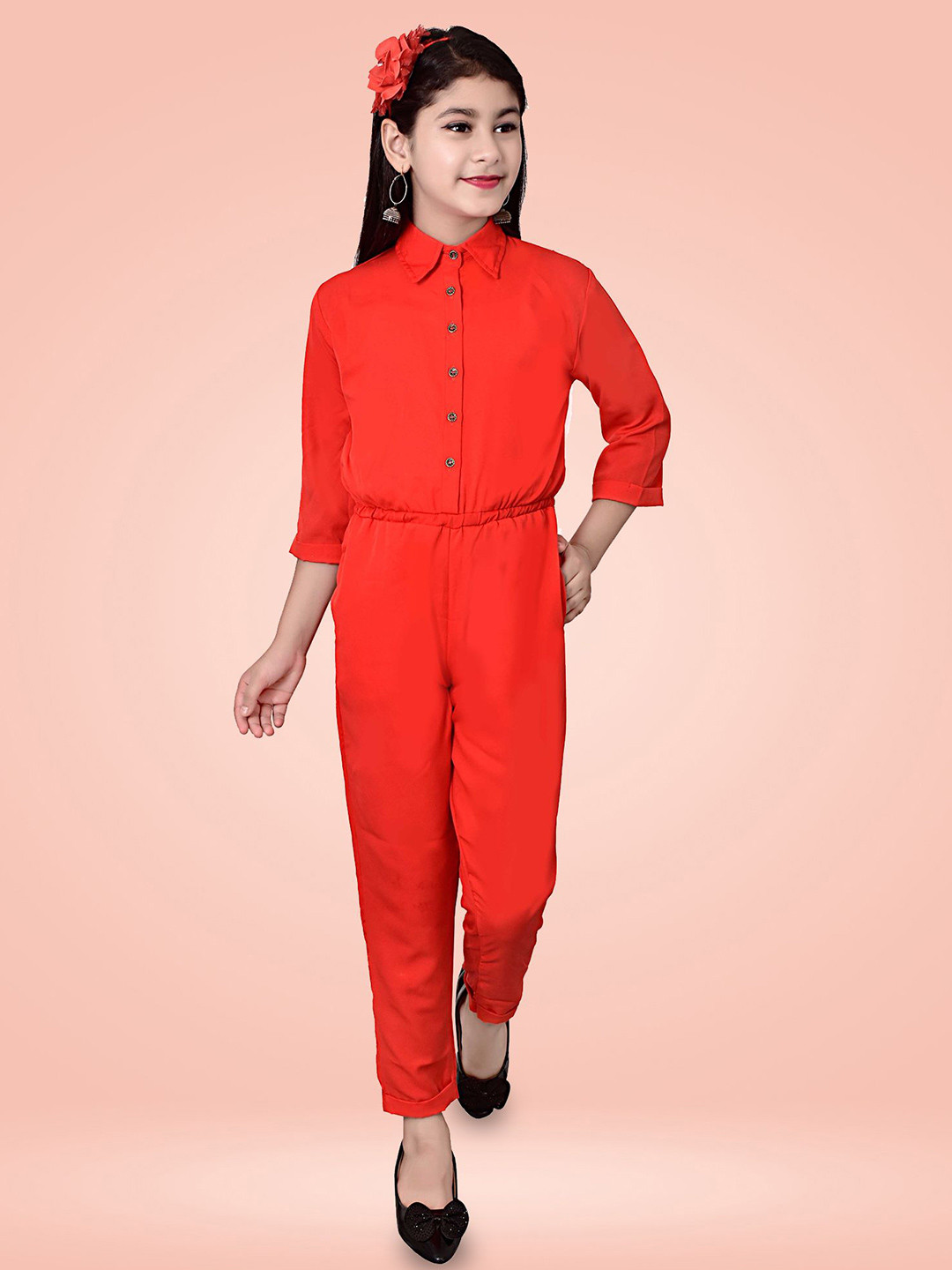 Billion Girls Shirt Collar Basic Jumpsuit