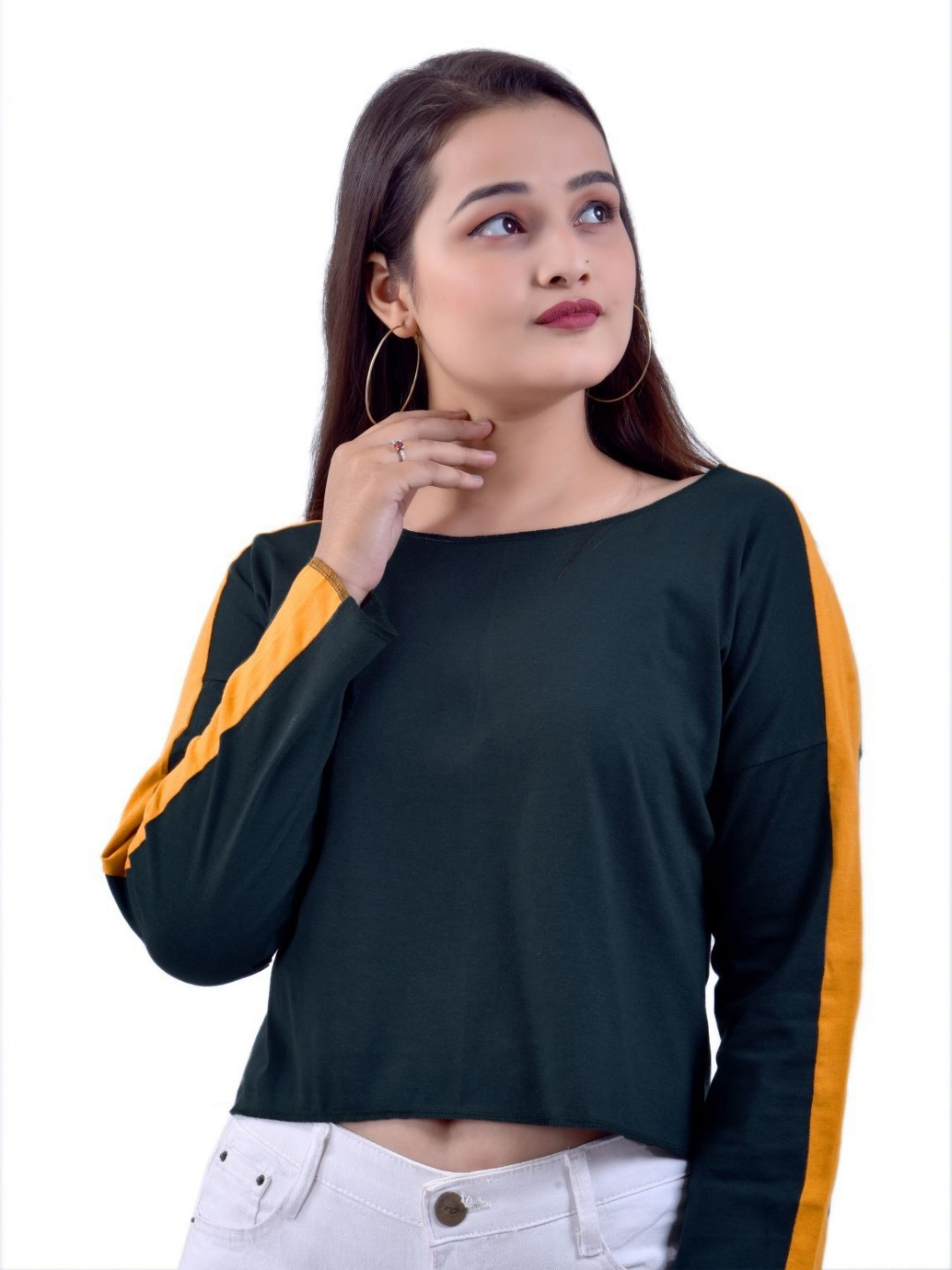 BASE 41 Women Striped Boat Neck Cotton Boxy T-shirt