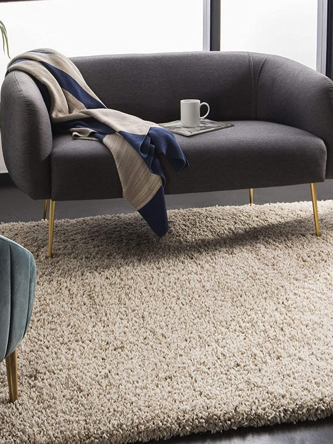 CARPETIFY Beige Shaggy Anti-Skid Carpet