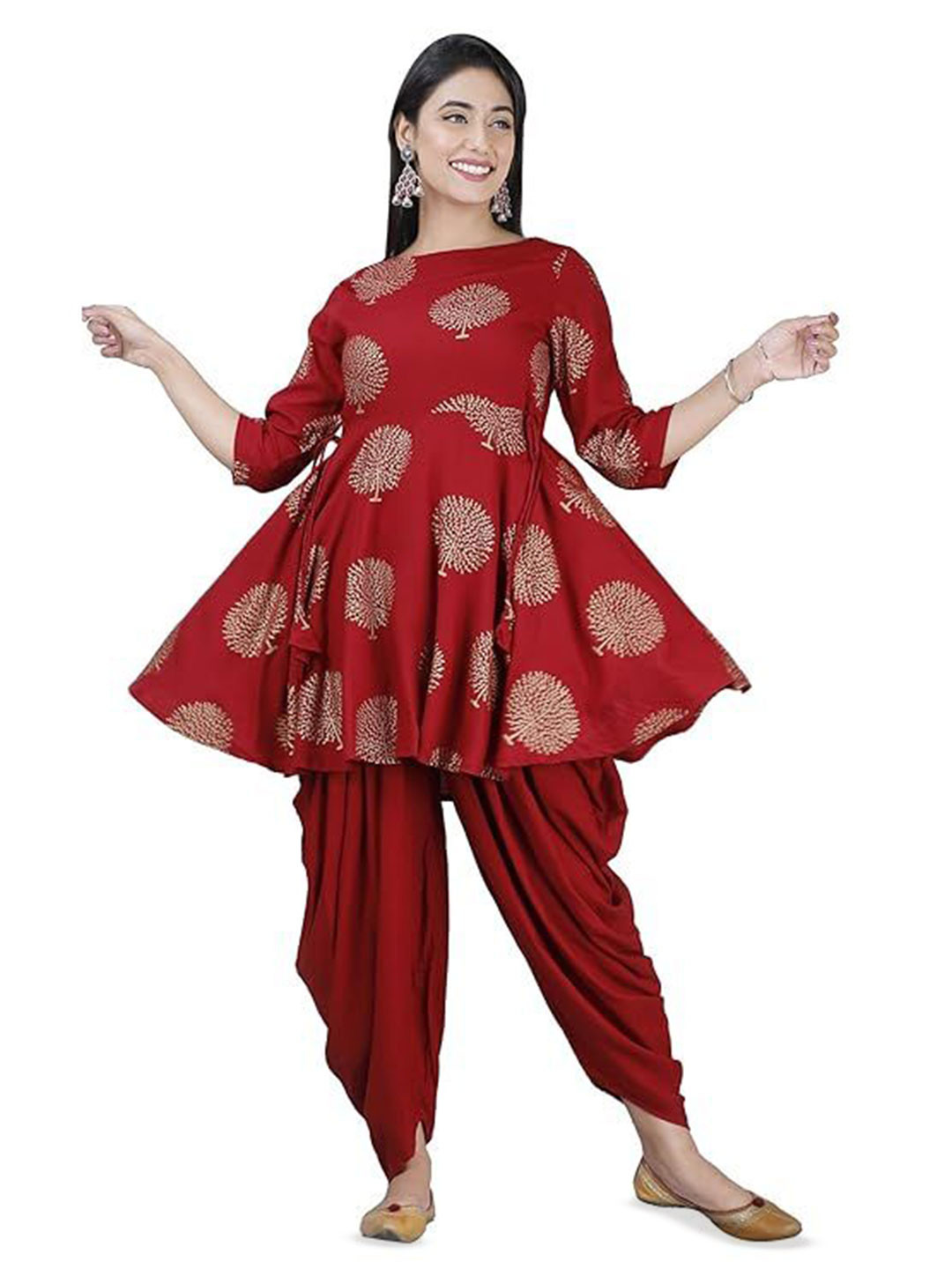 Sajke Women Floral Printed Regular Kurti with Dhoti Pants