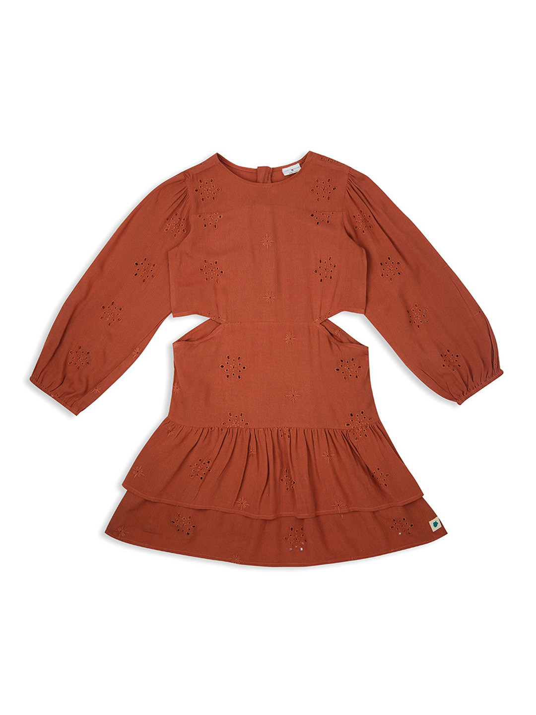 My Milestones Girls Solid Embellished Fit & Flare Dress With Cut-Out Detail