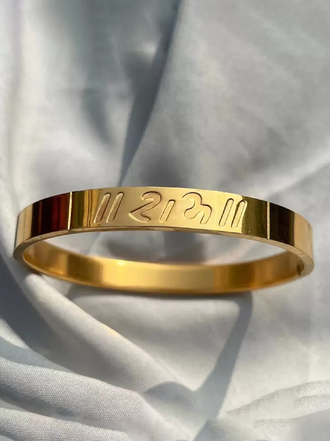 SZN Gold-Plated Stainless Steel Ram Symbol Enamelled Kada Bracelet