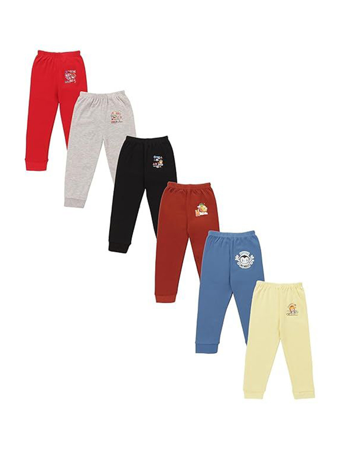 MM Impex Kids Pack Of 6 Pure Cotton Mid-Rise Joggers