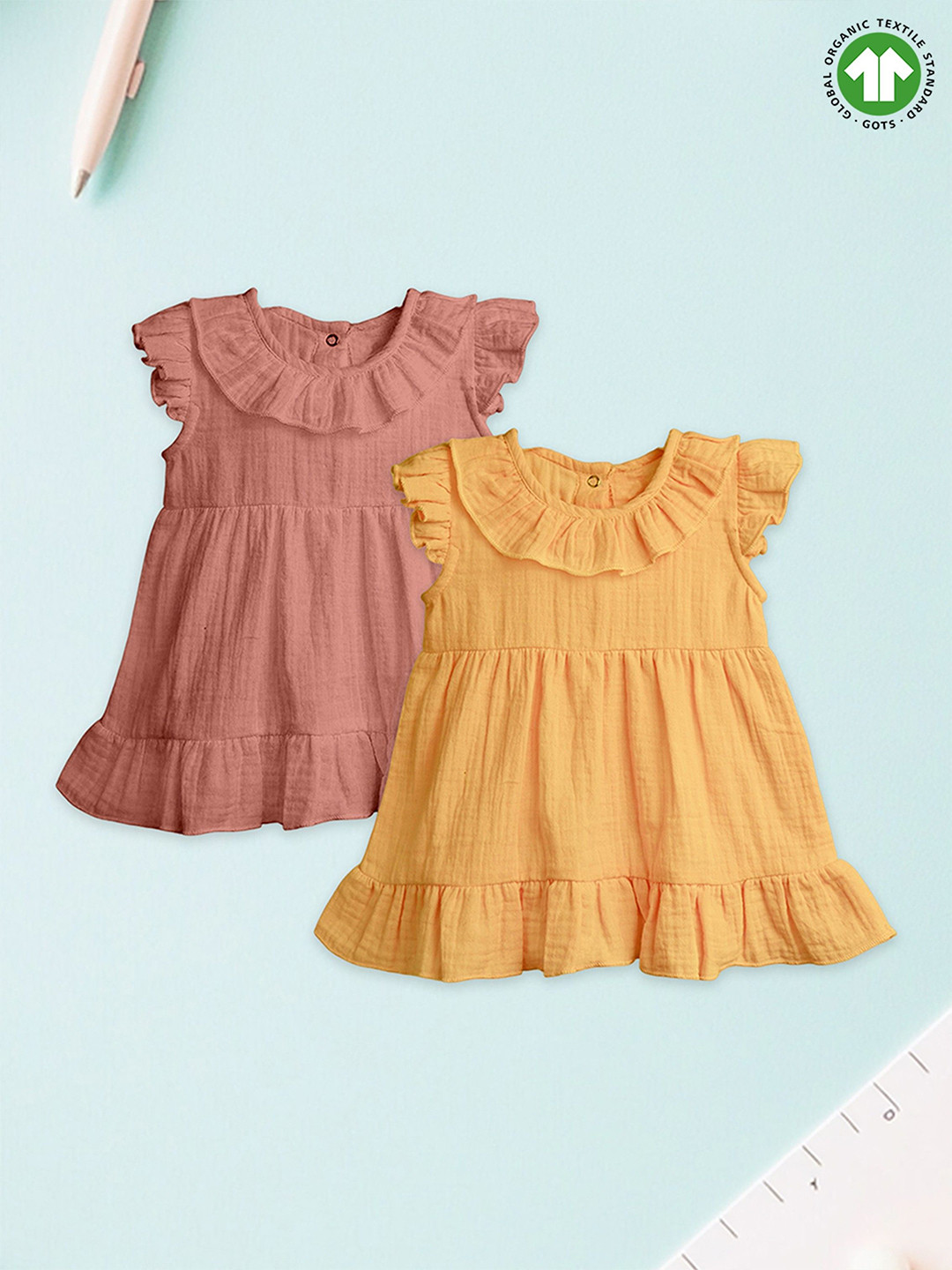 Kidbea Girls Pack Of 2 Flutter Sleeves A-Line Dress