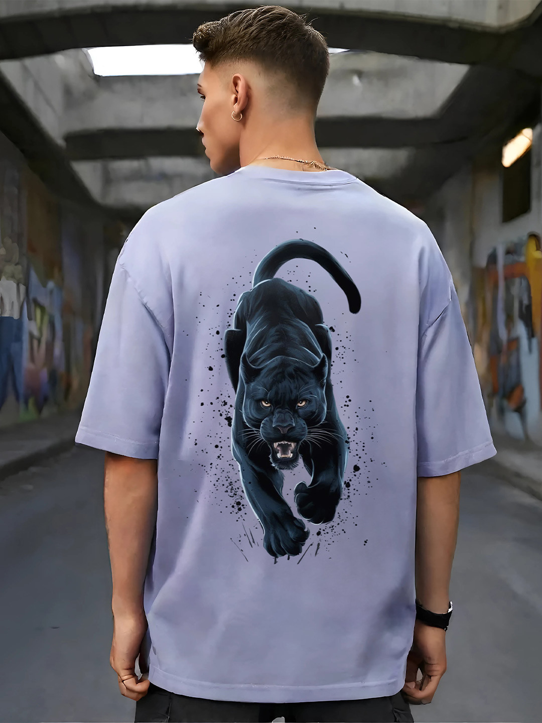 Elibolz Men Bio Finish Animal Printed Round Neck Cotton Oversized T-shirt