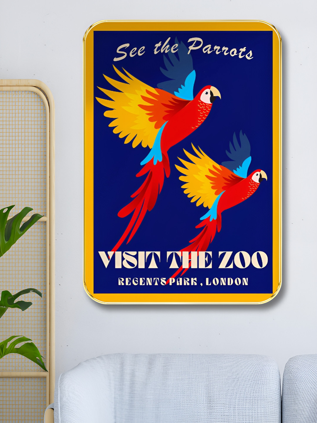SAF Navy Blue & Red Visit The Zoo Printed Wooden Wall Art