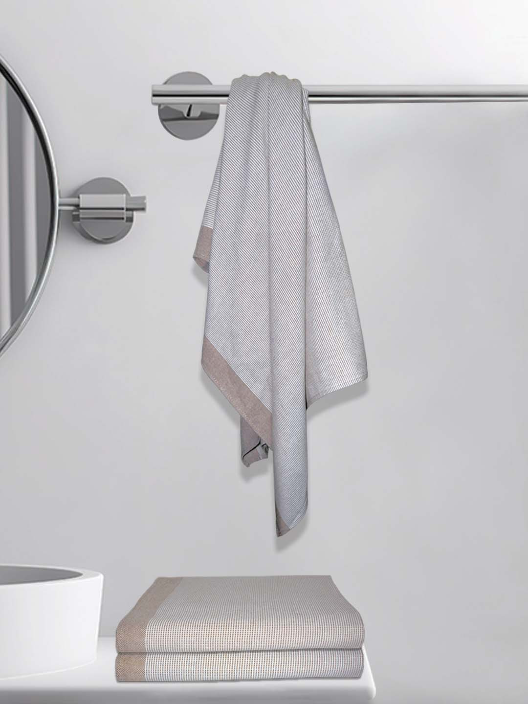 Athom Living Astar Grey 3 Pieces Striped Cotton 210 GSM Bath Towels