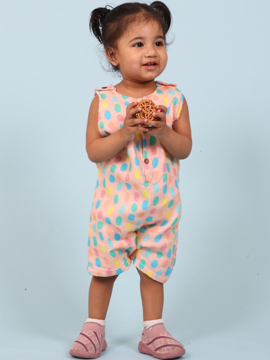 MAMA AND PEACHES Infant Girls Printed Cotton Rompers