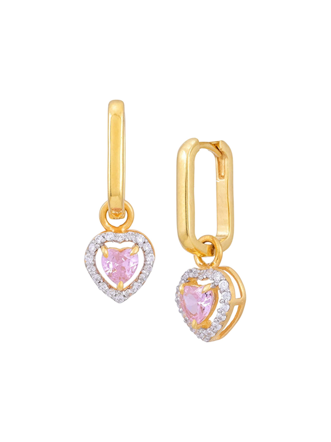 Ruuh Studios Radiance Heart Earrings Gold-Plated CZ Studded Heart Shaped Hoop Earrings