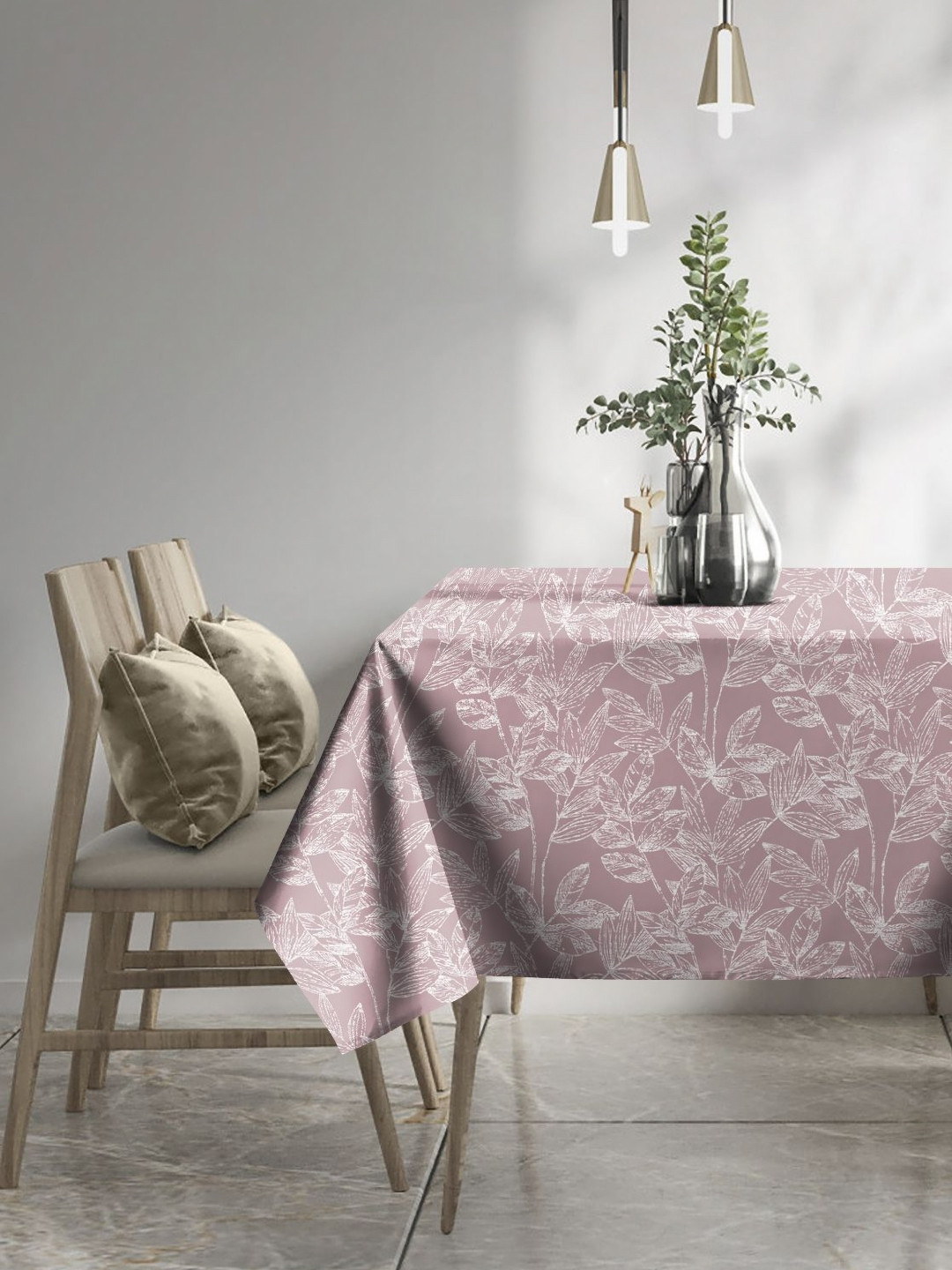 CASABLEU Premium Meadow Pink Floral Printed Rectangle 6-Seater Table Covers