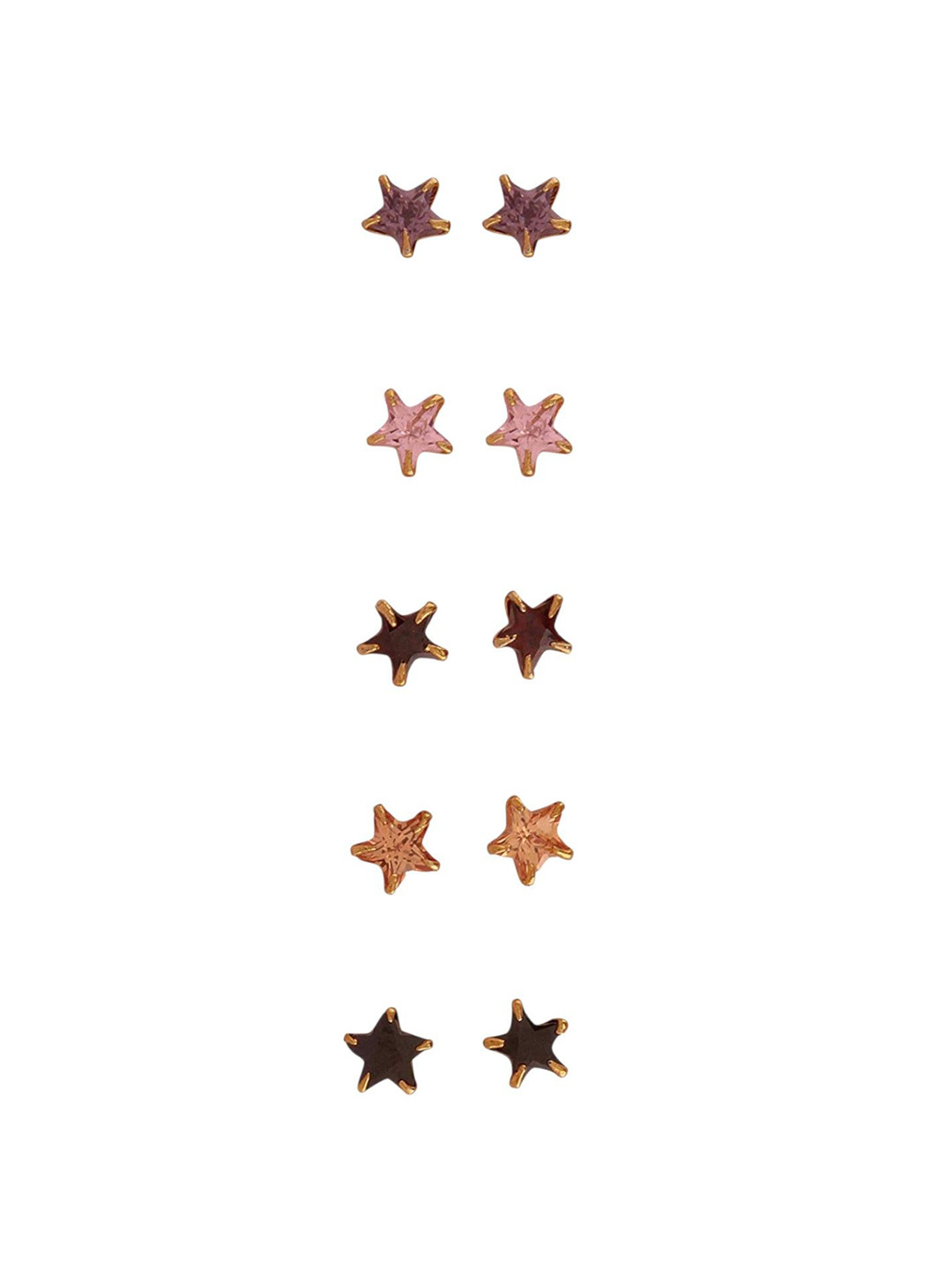 DressBerry set of 5 Gold-Plated Artificial Stones Studded Star Shaped Studs