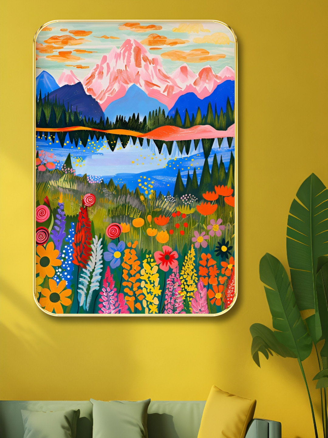 Myntra Elegant Homes Pink & Blue Floral And Botanical Printed Wooden Wall Art