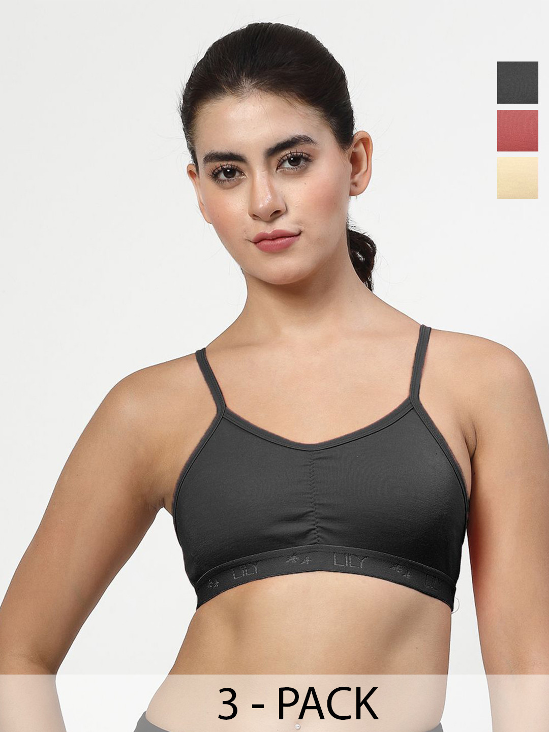 LILY  Women Pack 3 Workout Full Coverage Seamless Non Padded Running Bra