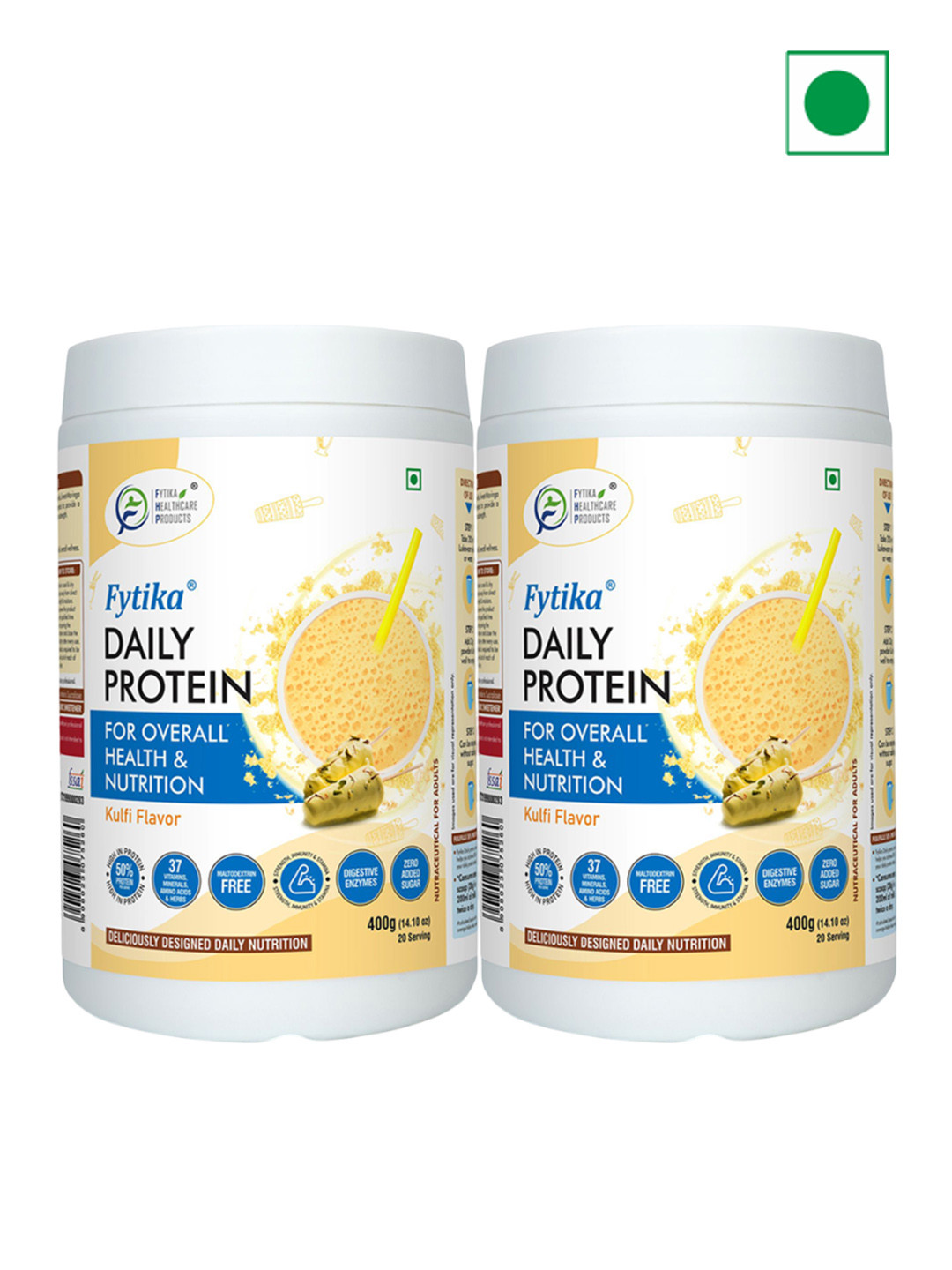FYTIKA Set Of 2 Daily Protein Nutrition Drink Powder - Kulfi Flavour - 400 g Each