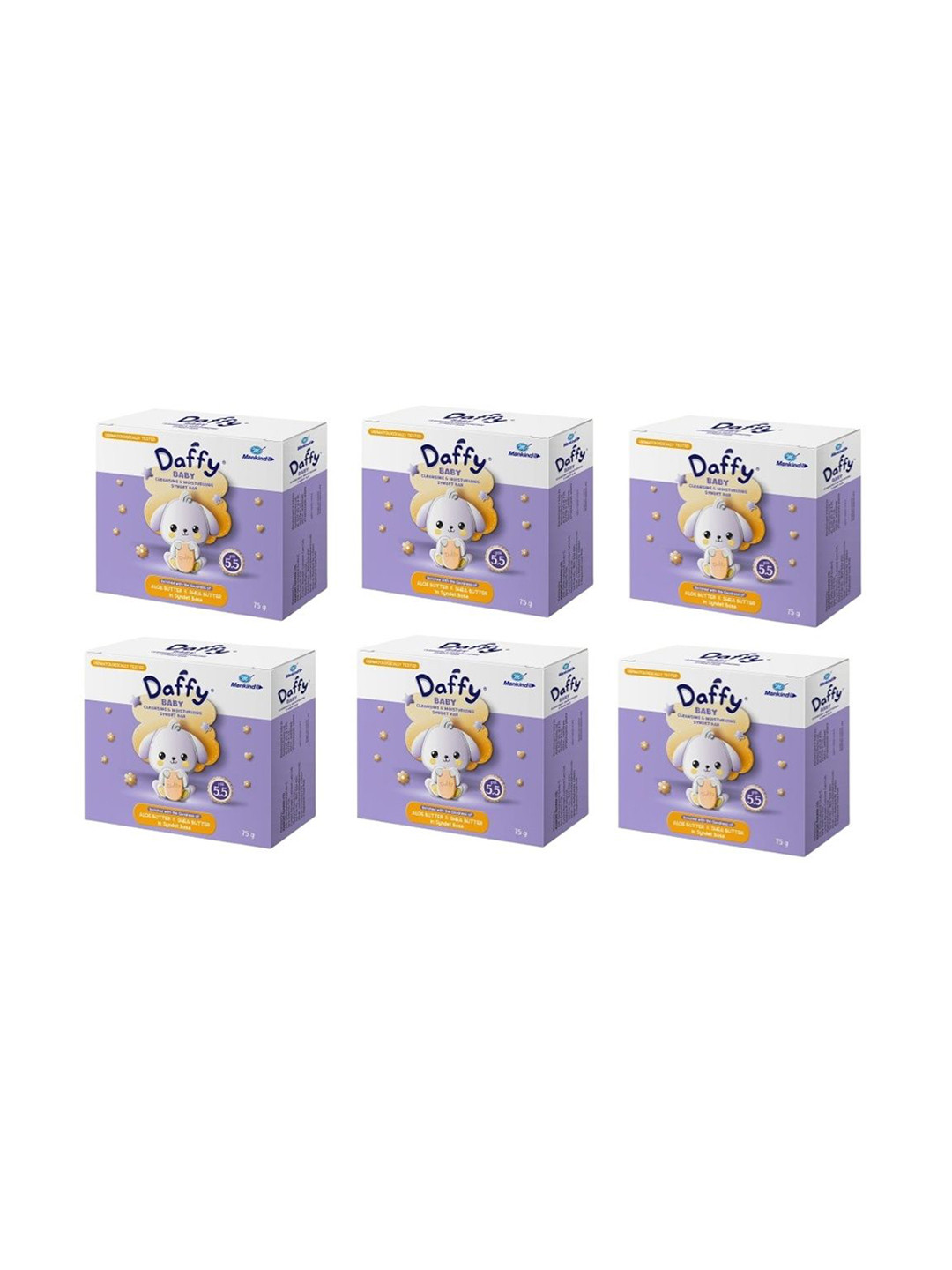 DAFFY Set Of 6 Aloe & Shea Butter Cleansing & Moisturizing Baby Soap - 75g Each