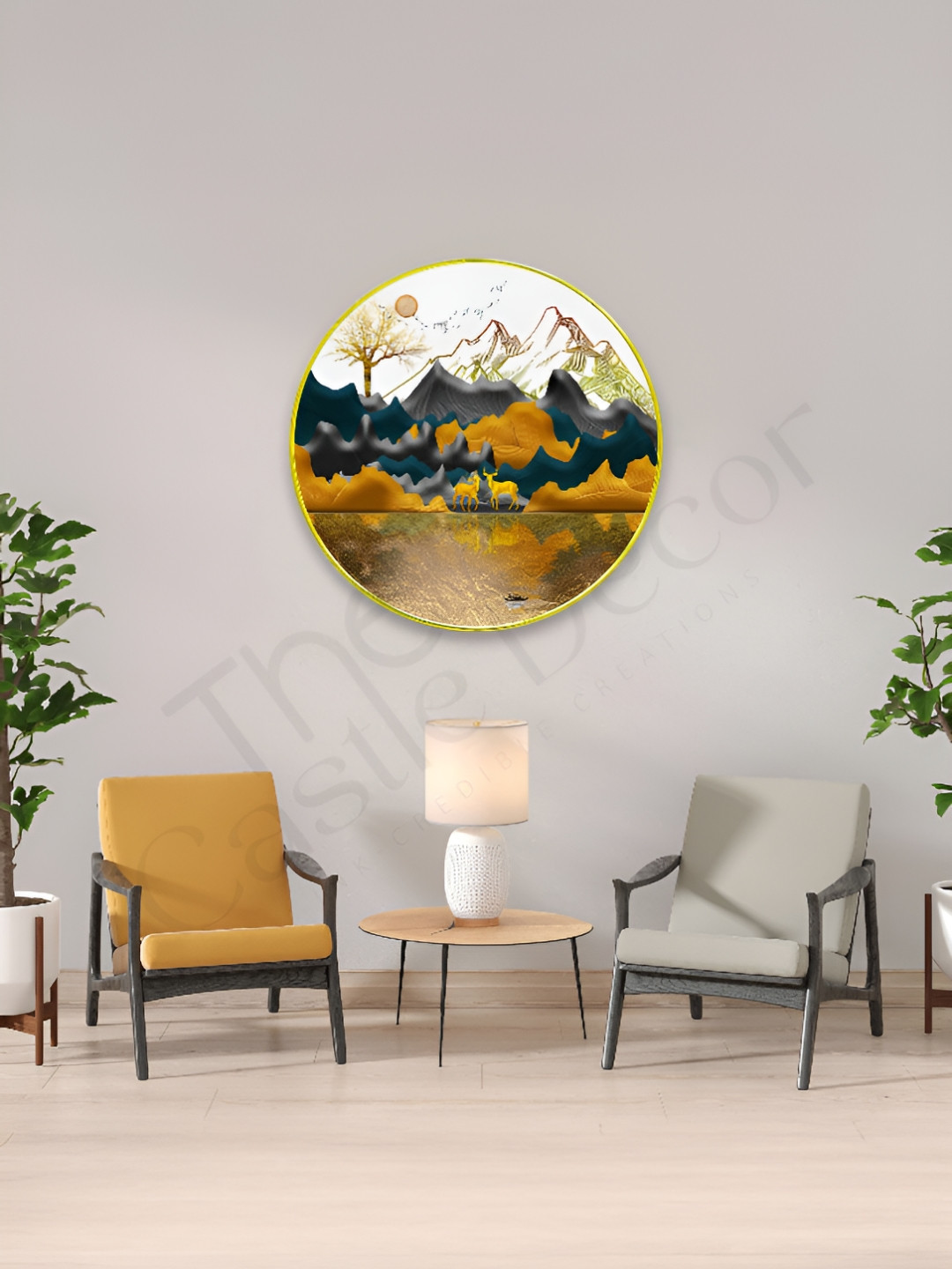 The Castle Decor Gold-Toned & Brown Deer Sparkle Wooden Wall Art