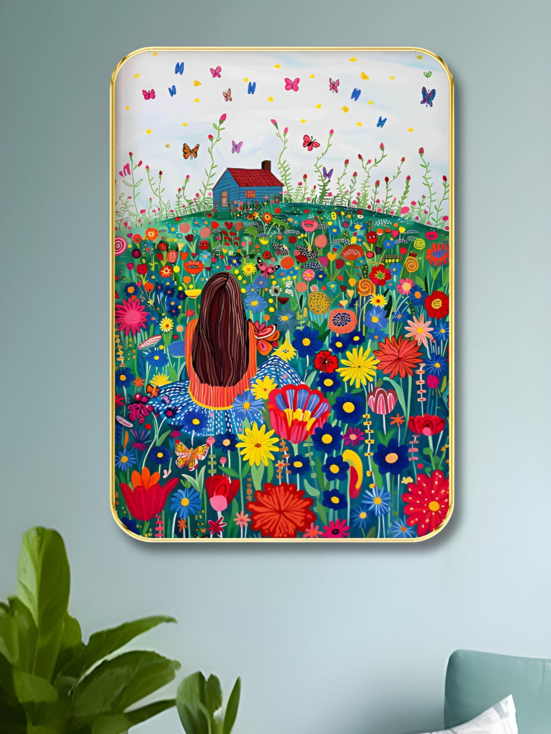 Myntra Elegant Homes GirlIn Flowers Wood Wall Rectangle Paintings Wall Art - 24 x 18In