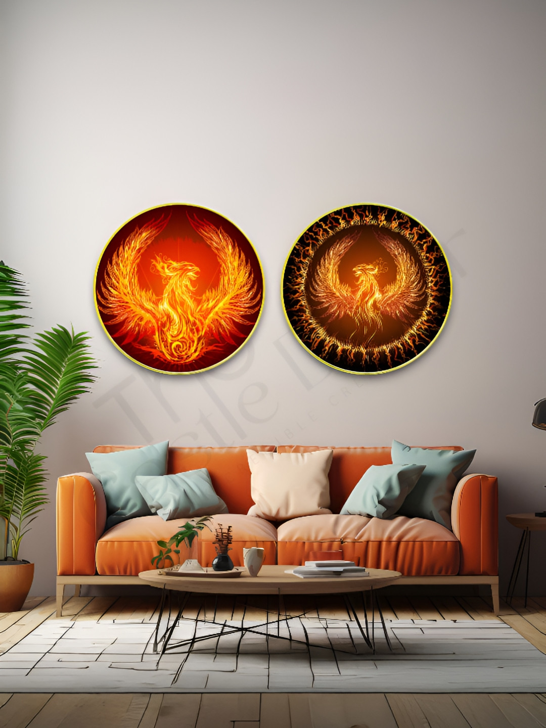 The Castle Decor 2 Piece Yellow & Orange Birds and Animals Wooden Wall Art