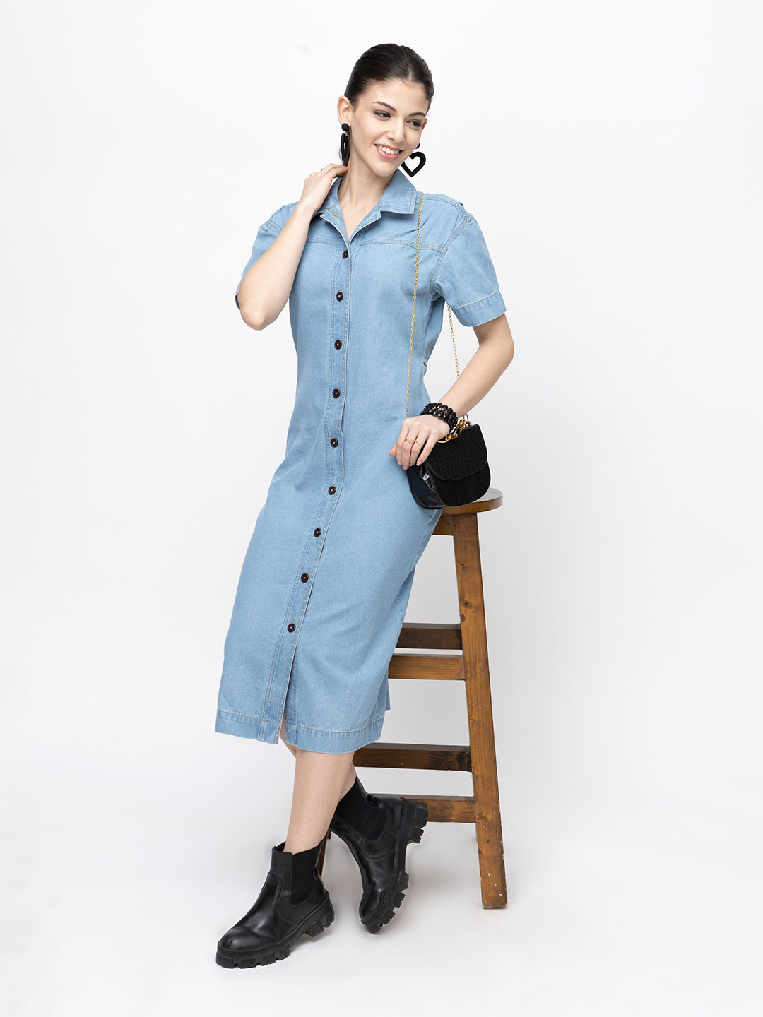 7OUNCE Denim Solid Maxi Dress