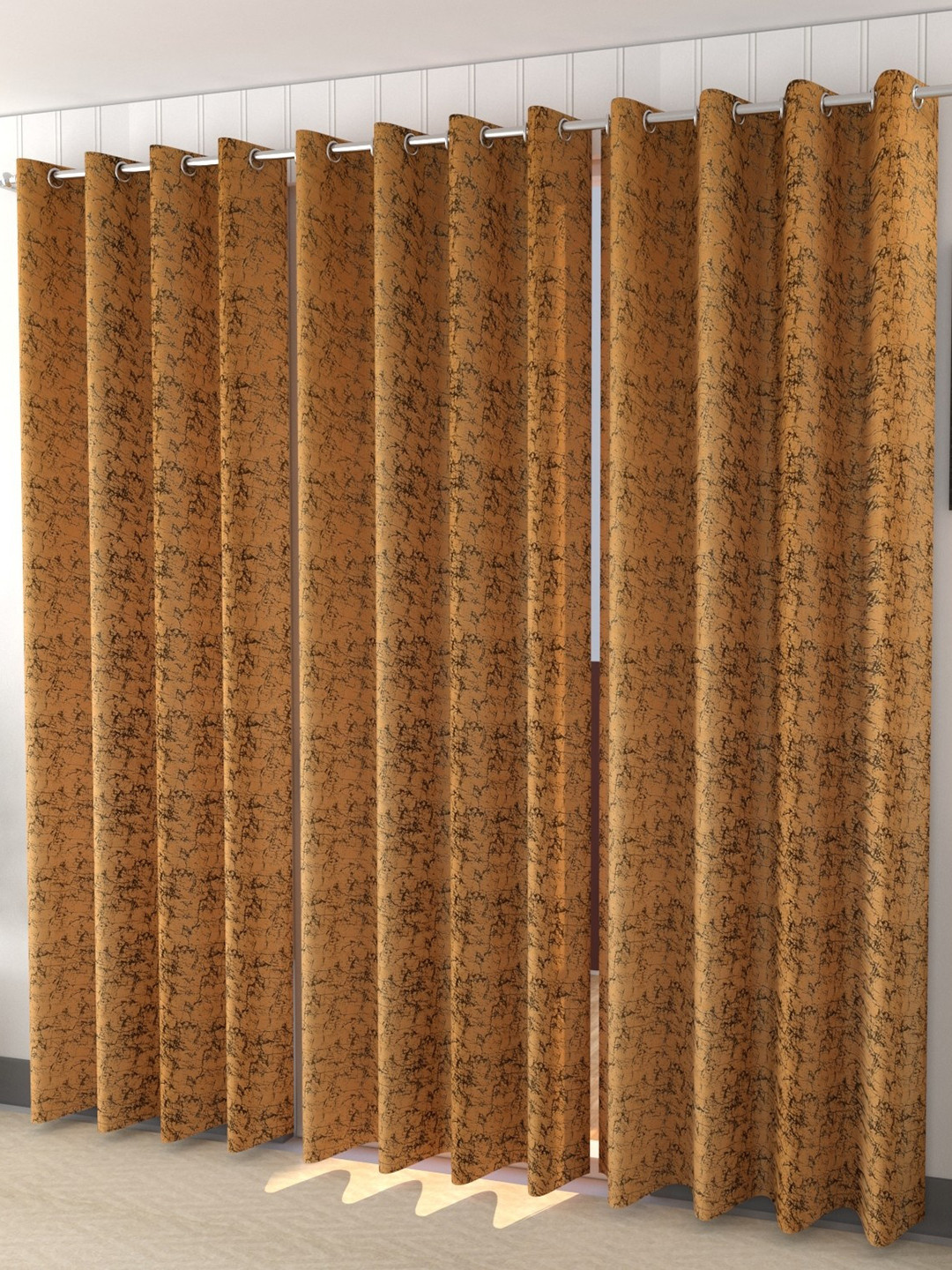 Galaxy Home Decor Beige & Black 3 Pieces Printed Velvet Room Darkening Door Curtains
