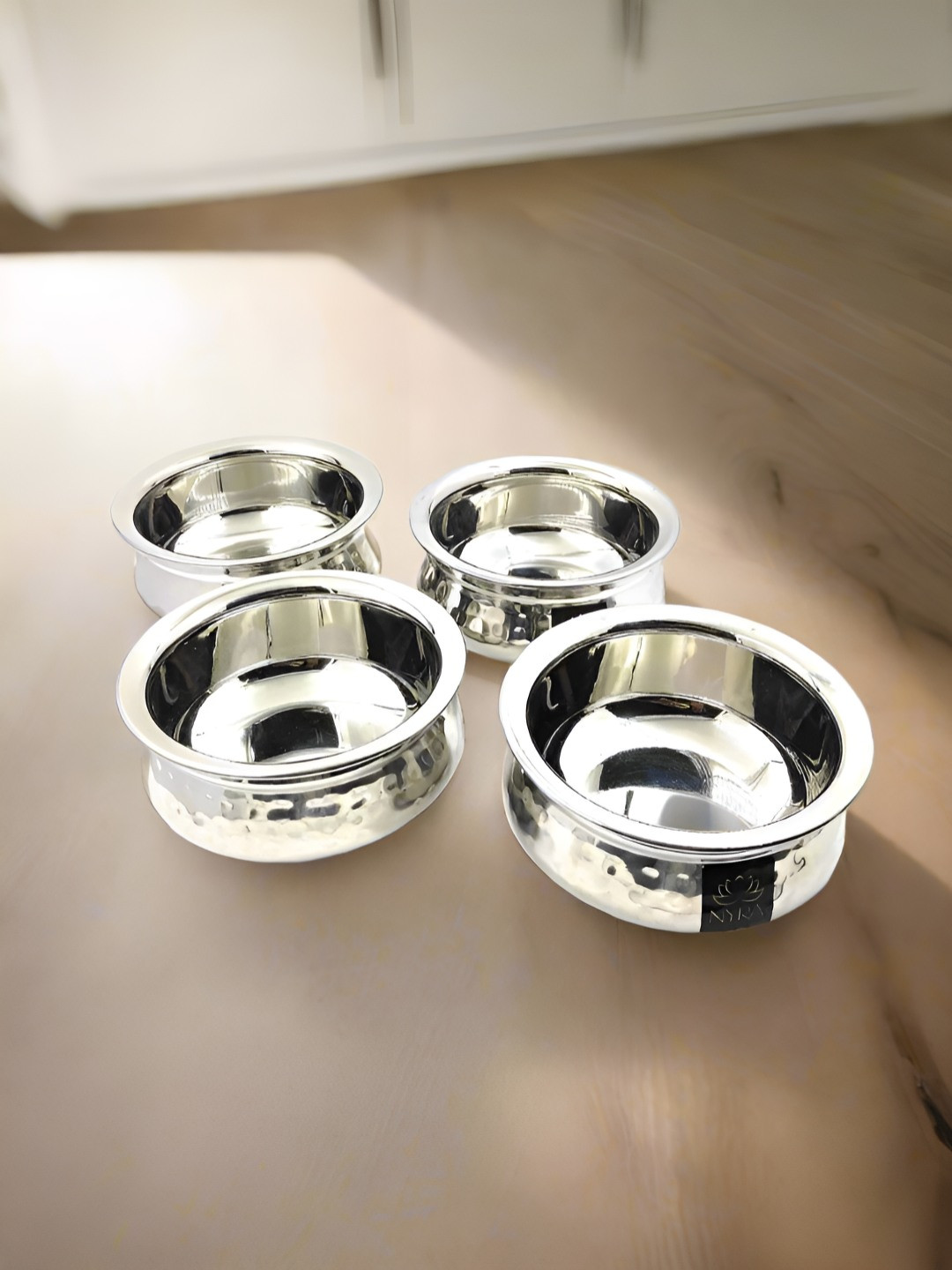 Nyra Kitchenware Silver-Toned 4 Pieces Dishwasher Safe Stainless Steel Cooking Handis