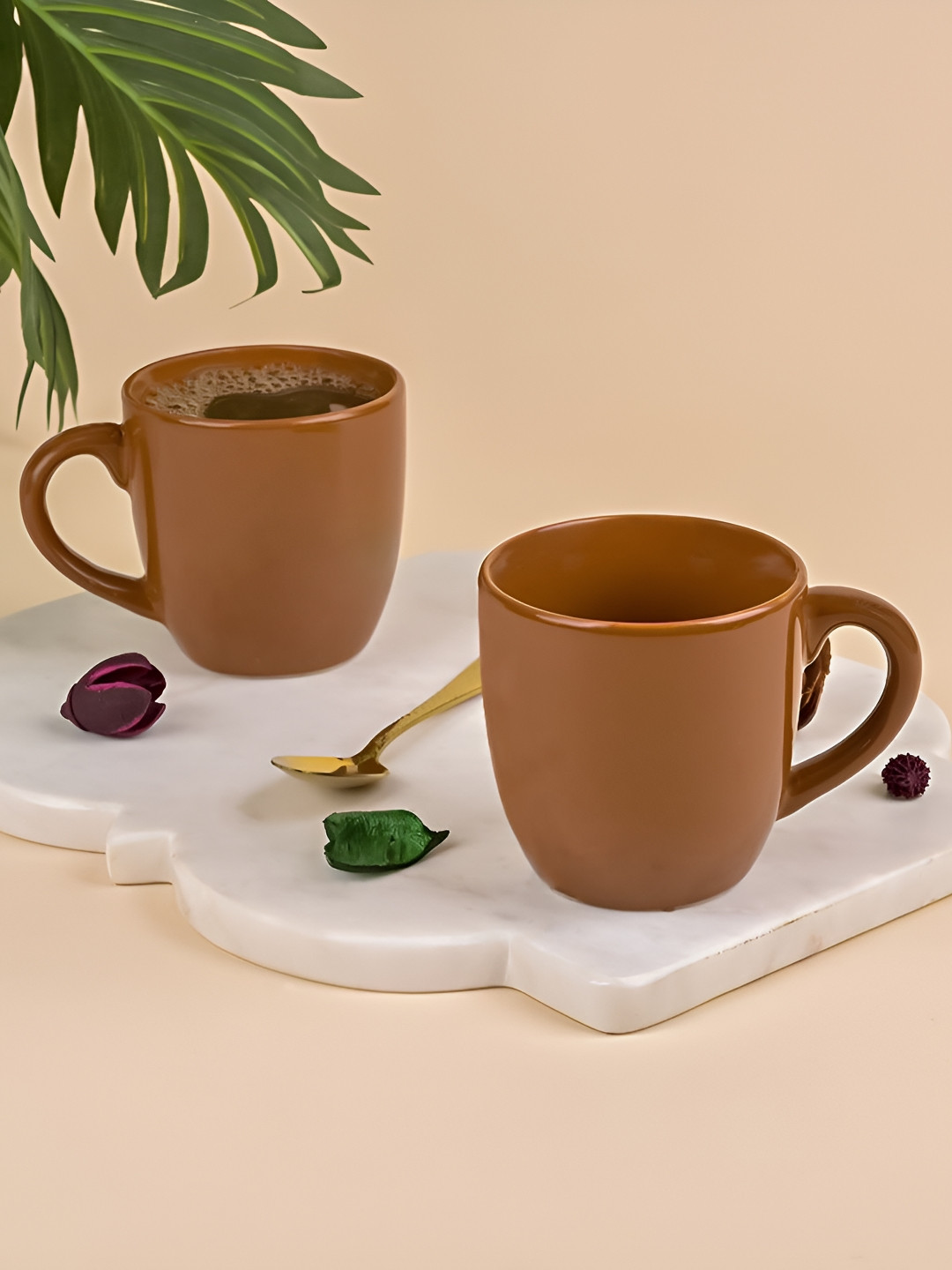 Storepedia Anar Brown Ceramic Microwave Safe 6 Piece Mugs-200ml