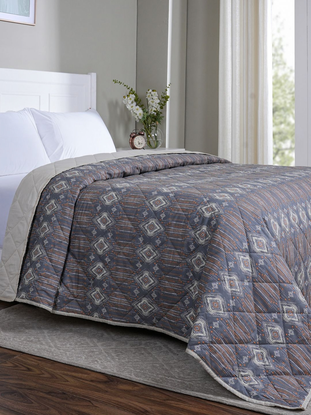 MASPAR Orange Colored Printed Cotton Summer AC Room 110 GSM Double Bed Quilt