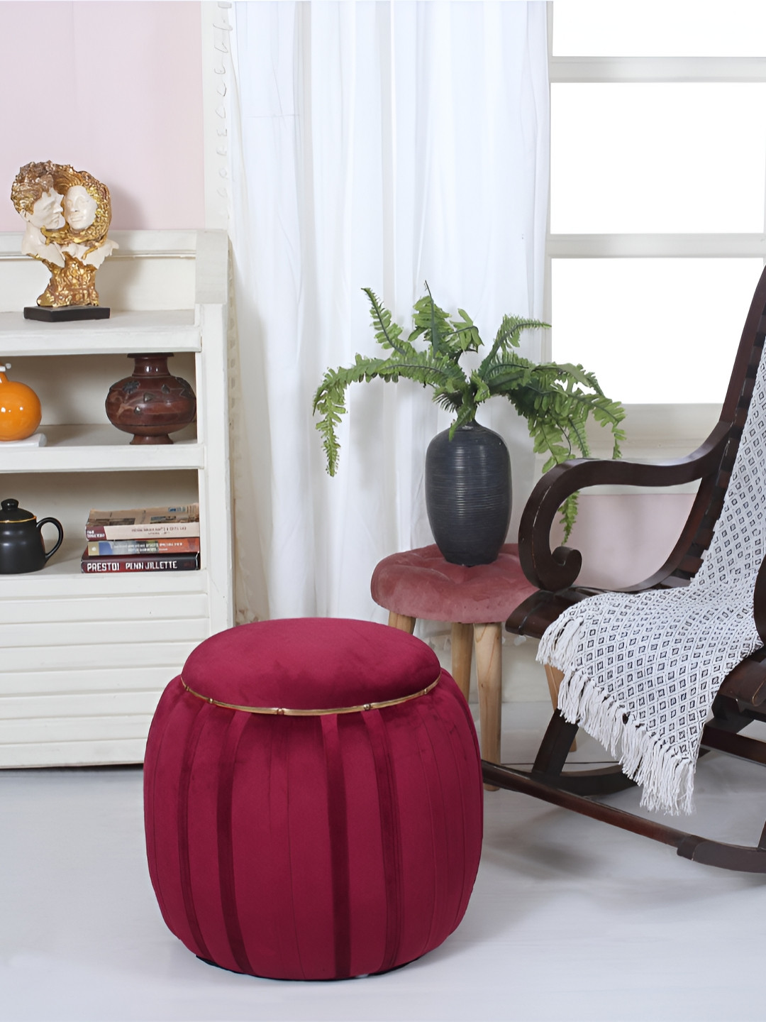 Shadowkart Maroon Round Pouffes Ottomans Stool