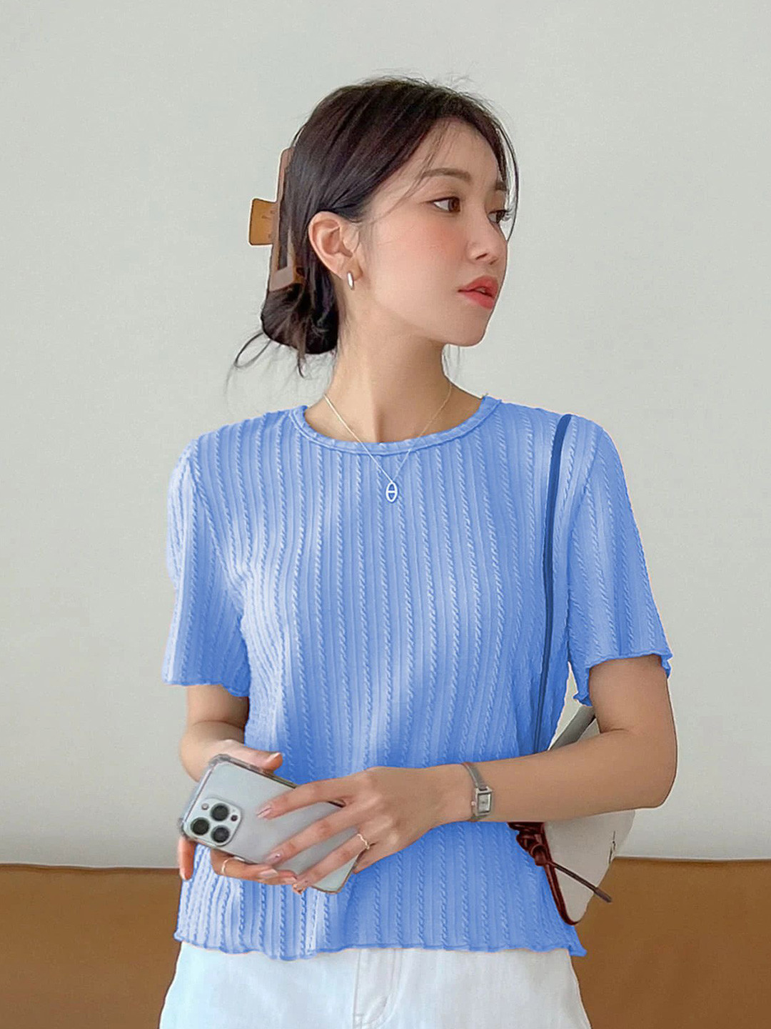 Mast & Harbour Women Solid Vertical Stripes Regular Top