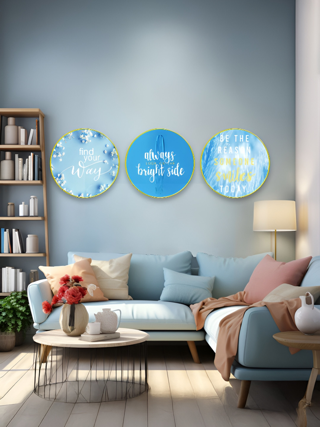 The Castle Decor 3 Piece Blue & White Abstract Wooden Wall Art