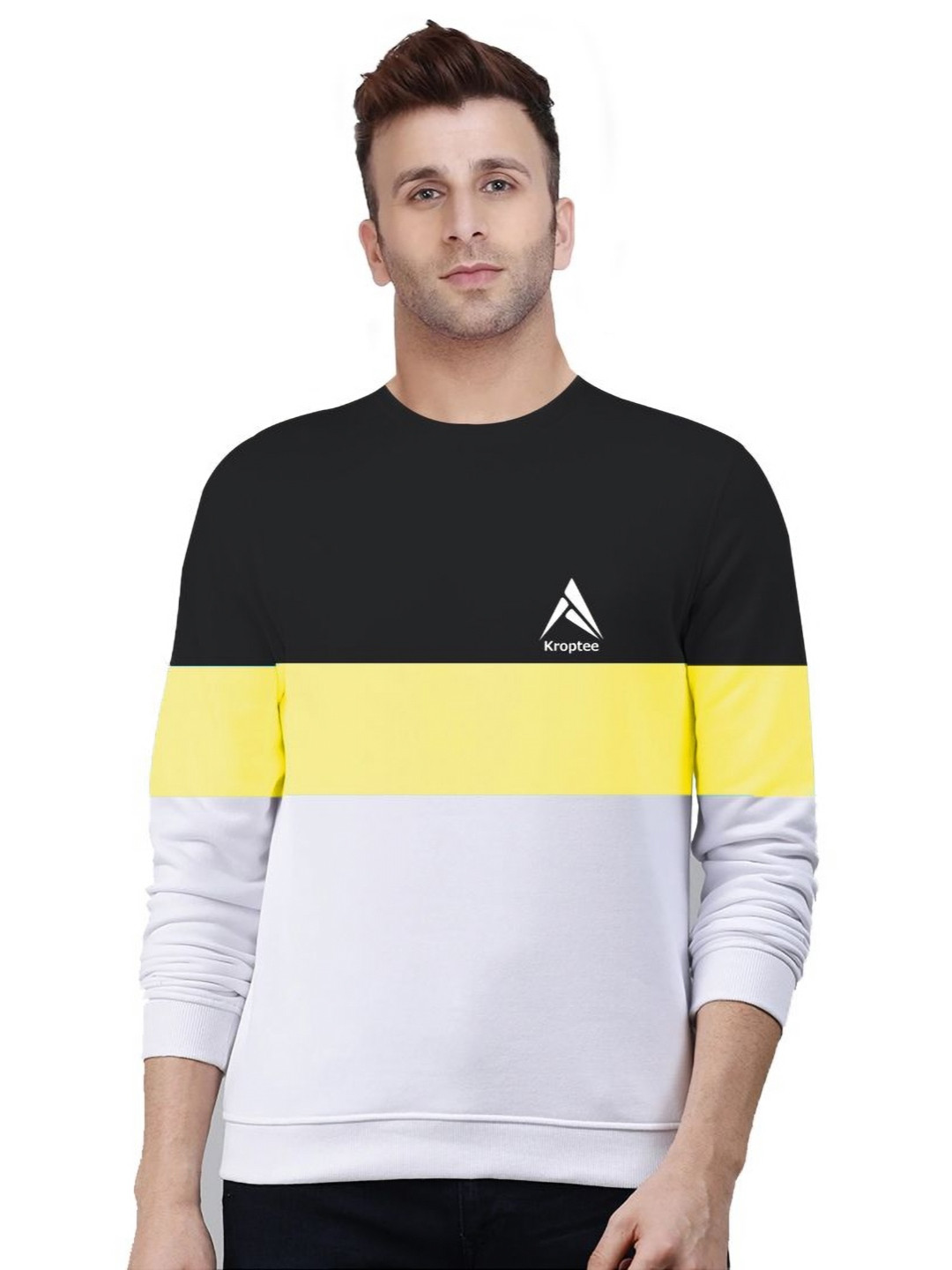 Kroptee Men Colourblocked Round Neck Cotton Sweatshirt