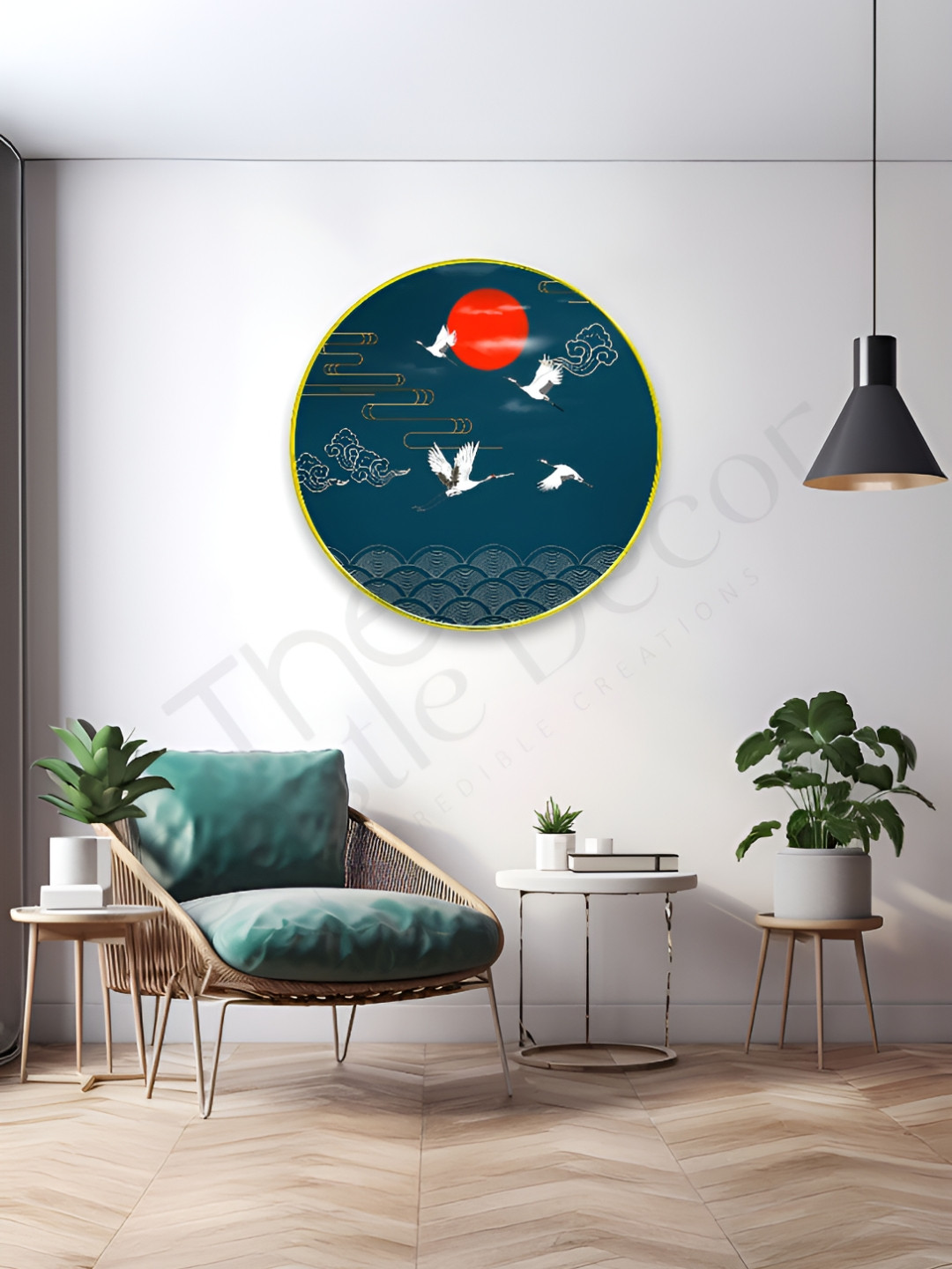 The Castle Decor Birds Wood Round Paintings Wall Art-24 x 24In