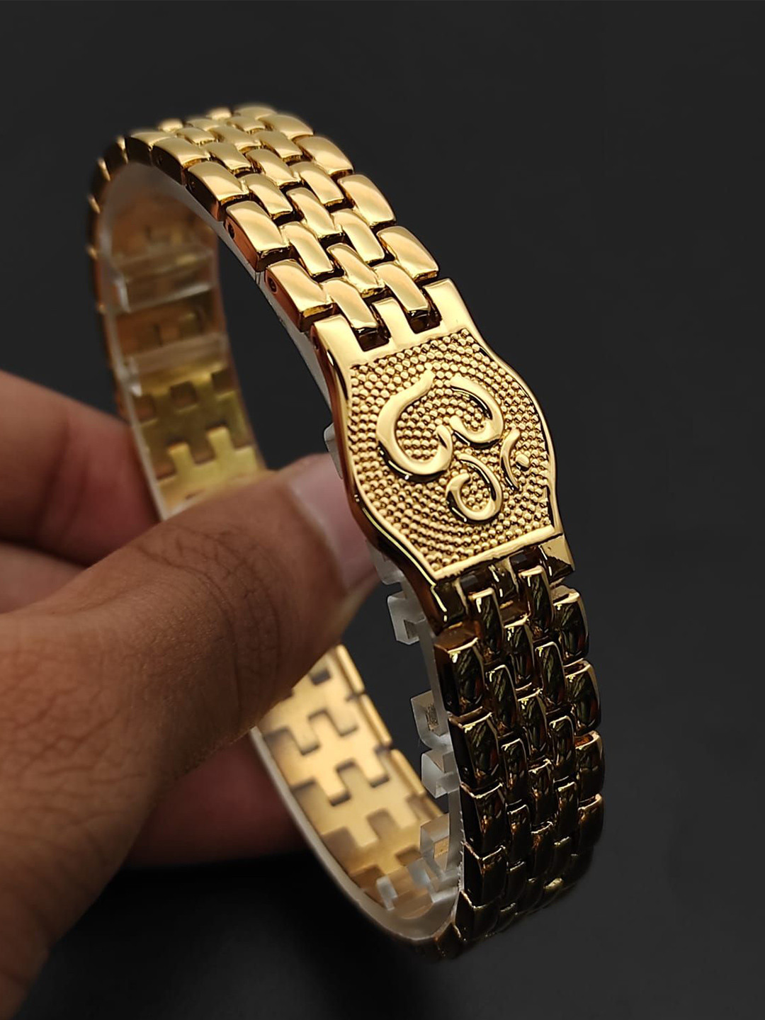 SZN Gold-Plated Stainless Steel OM Symbol Enamelled Link Bracelet