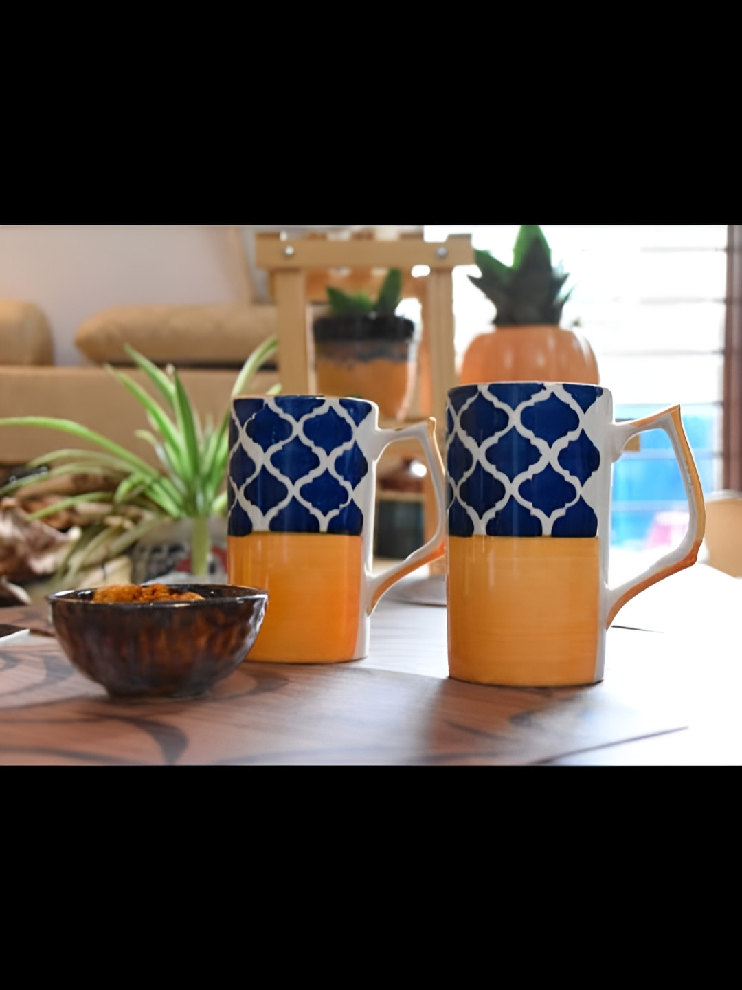 NIYARA Choti Bahan Yellow Ethnic Motifs Ceramic Microwave Safe 2 Piece Mugs-650ml