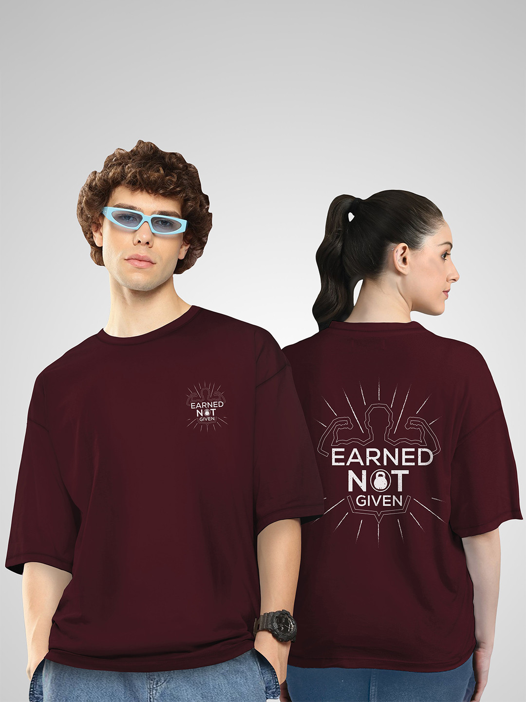 BAESD Unisex Twistform Twinny Zone Pack Of 2 EarnedG Printed Cotton Oversized T-shirts